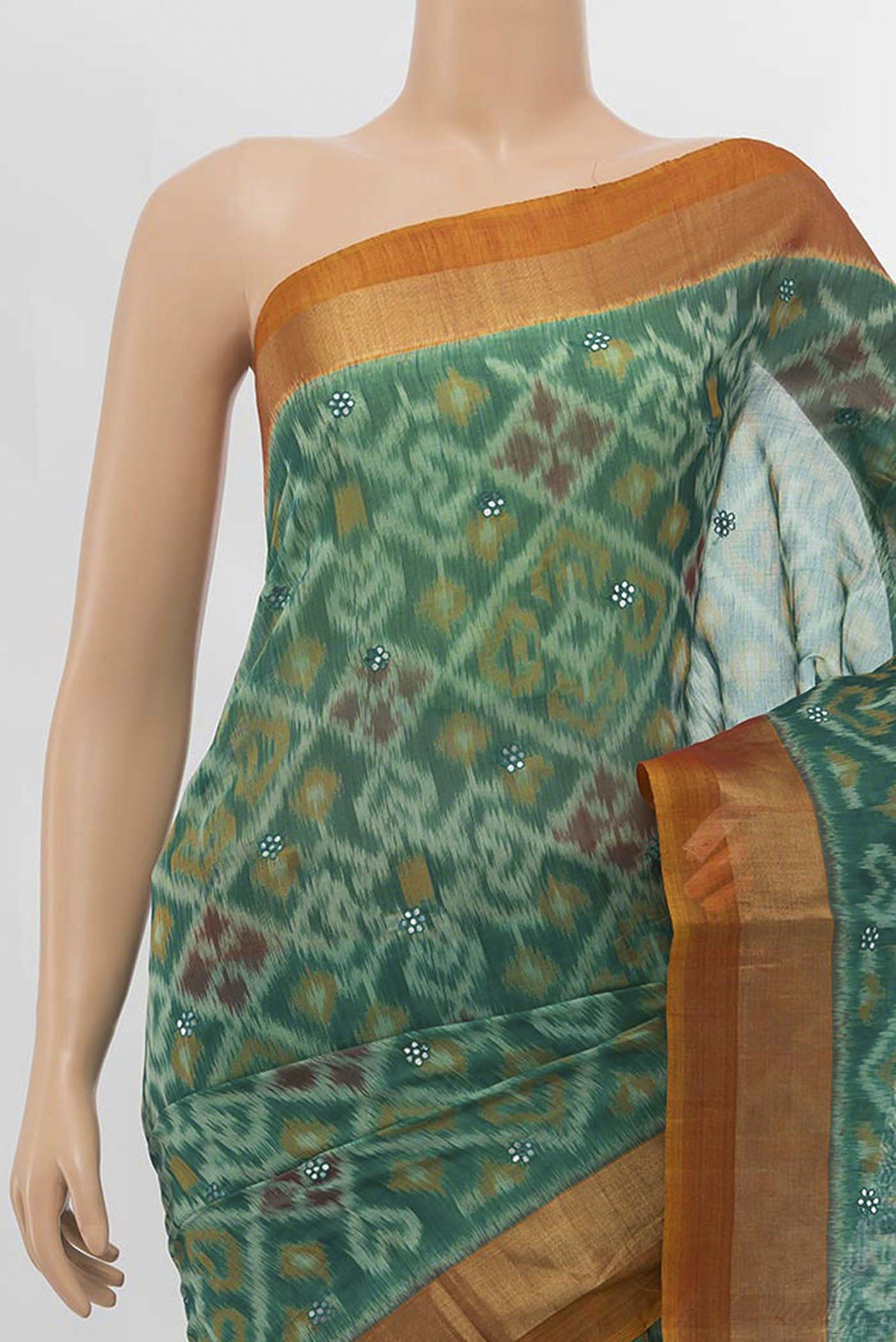 Green Silk Cotton Saree - Image 2