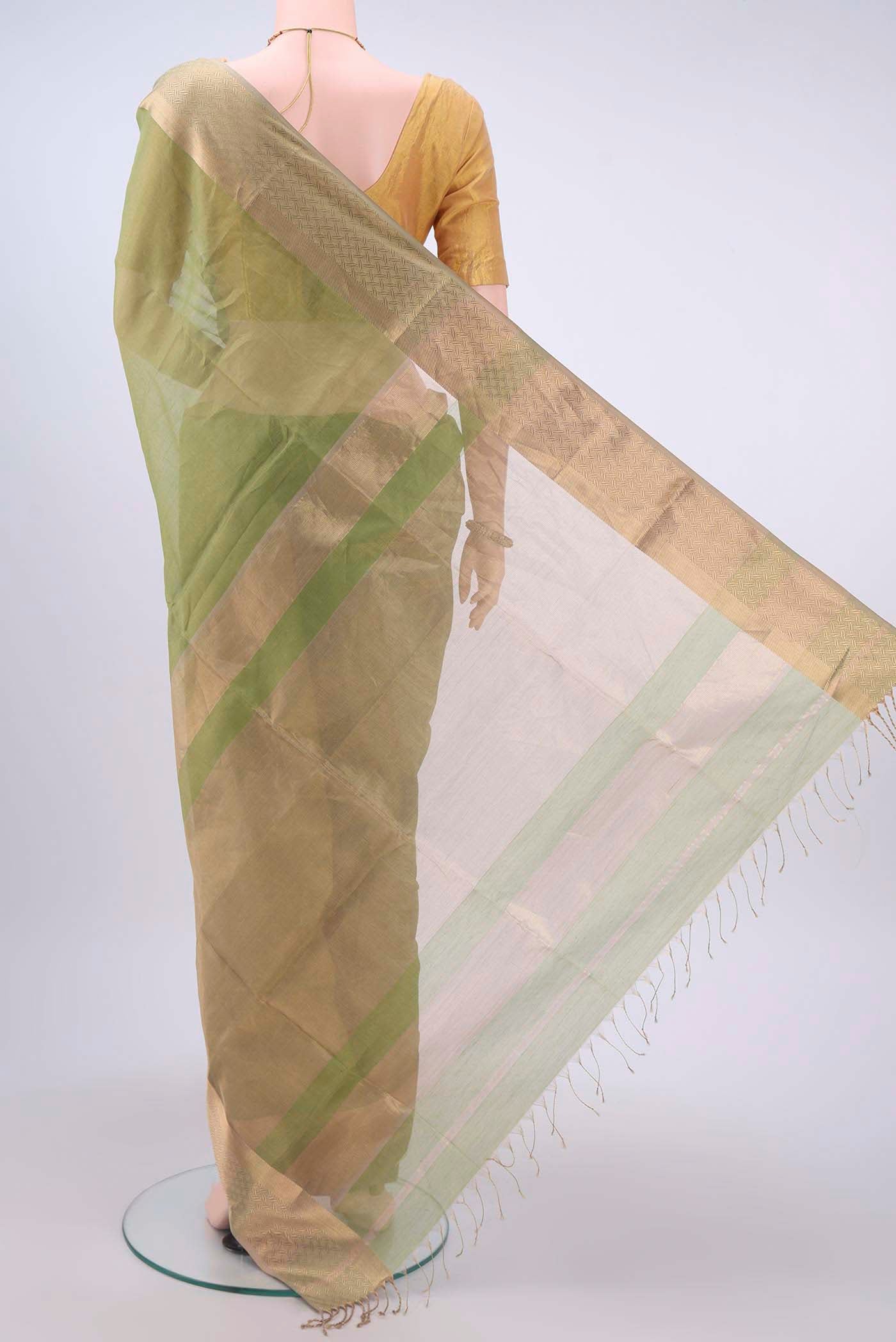 Light Green Maheshwari Silk Cotton Saree - Image 3