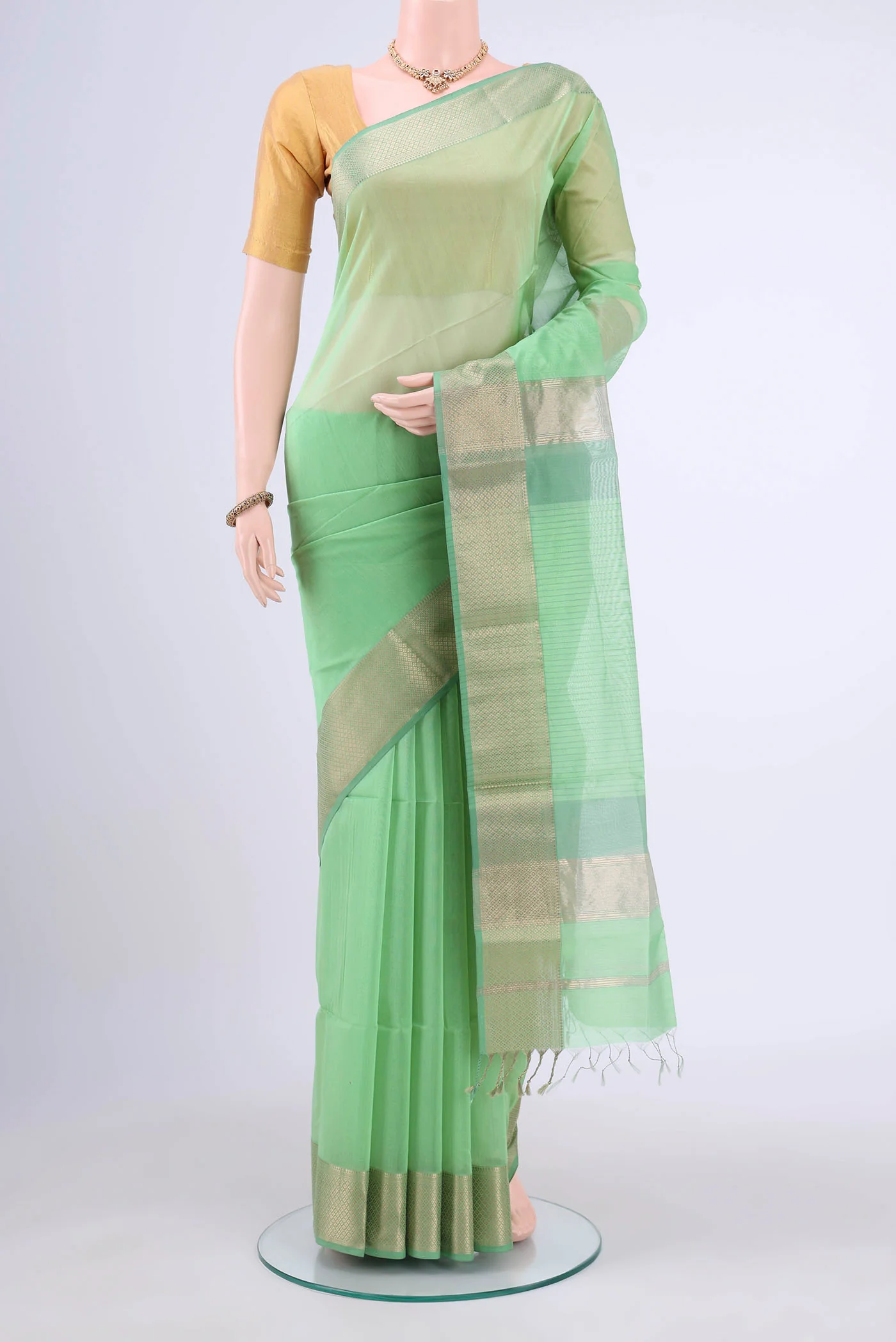 Light Green Maheshwari Silk Cotton Saree