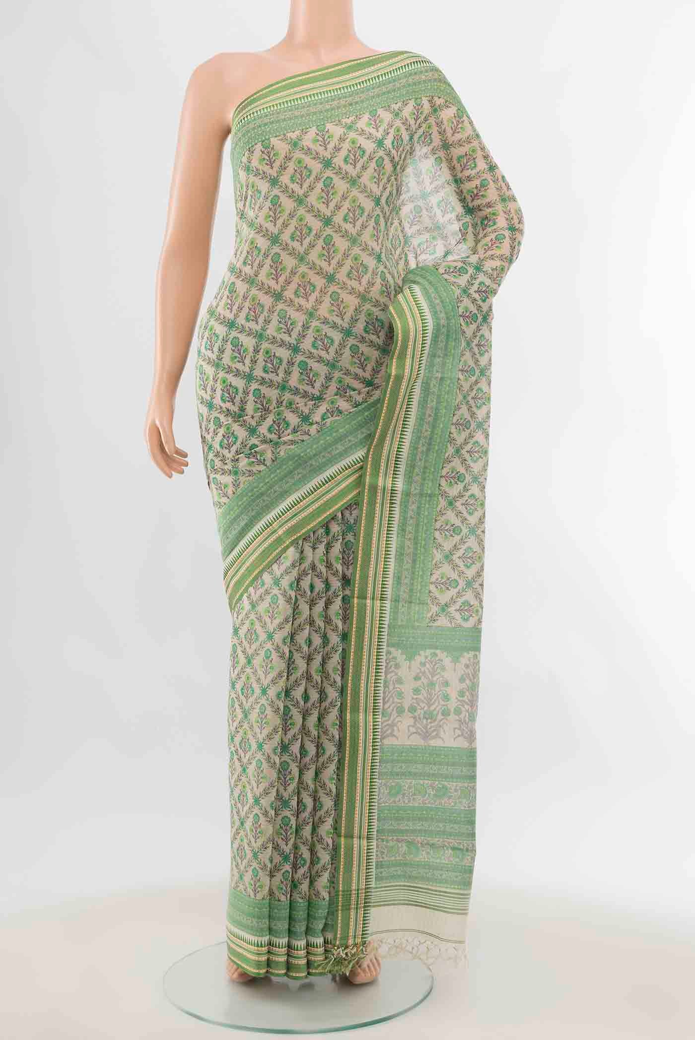 Light Green Maheshwari Silk Cotton Saree