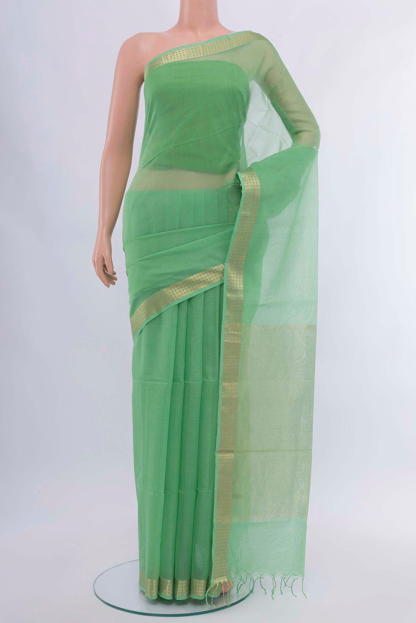 Light Green Maheshwari Silk Cotton Saree