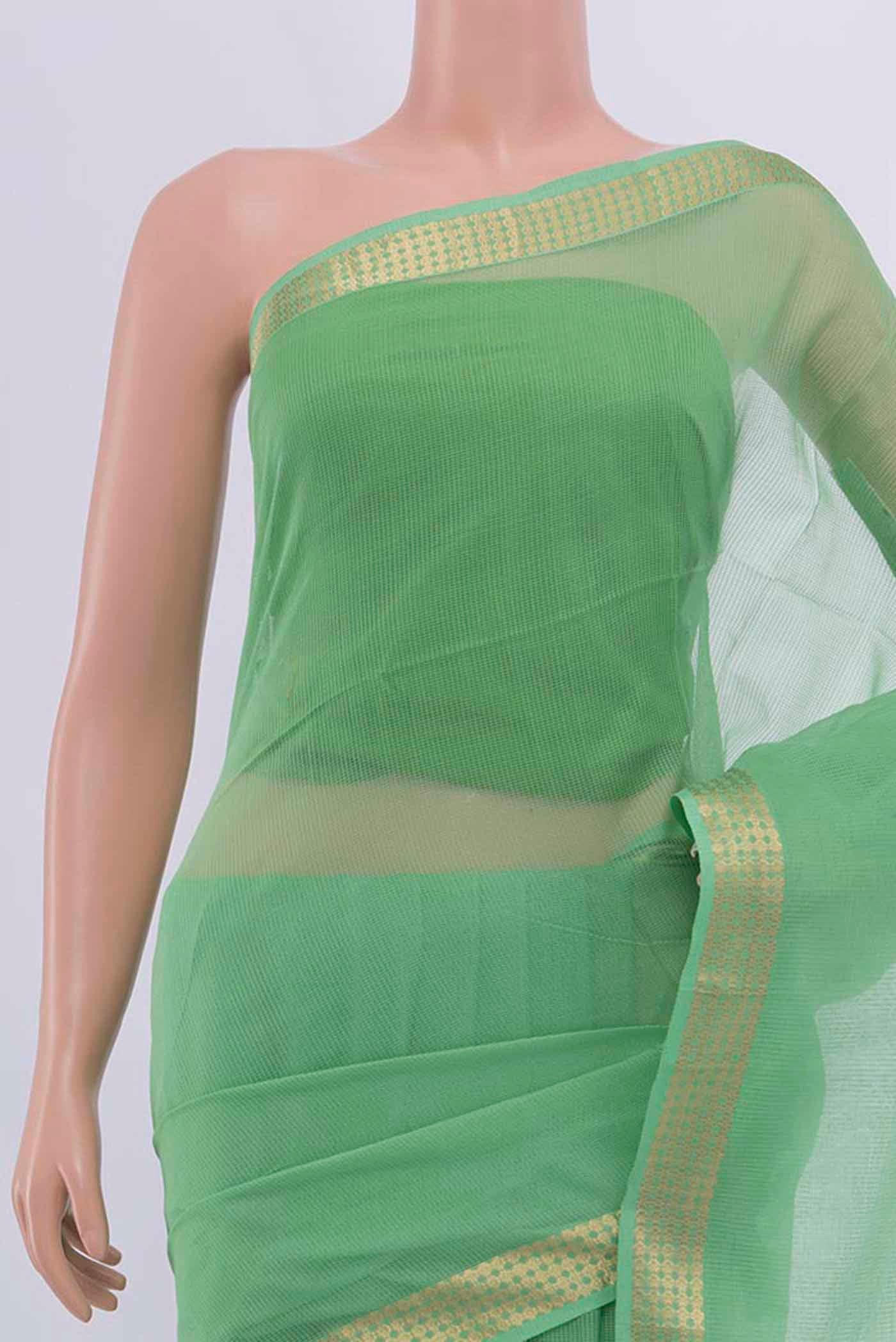 Light Green Maheshwari Silk Cotton Saree - Image 2