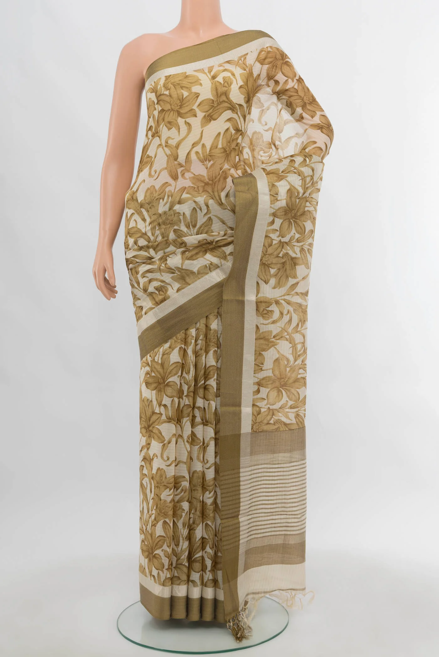 Cream Tussar Silk Saree