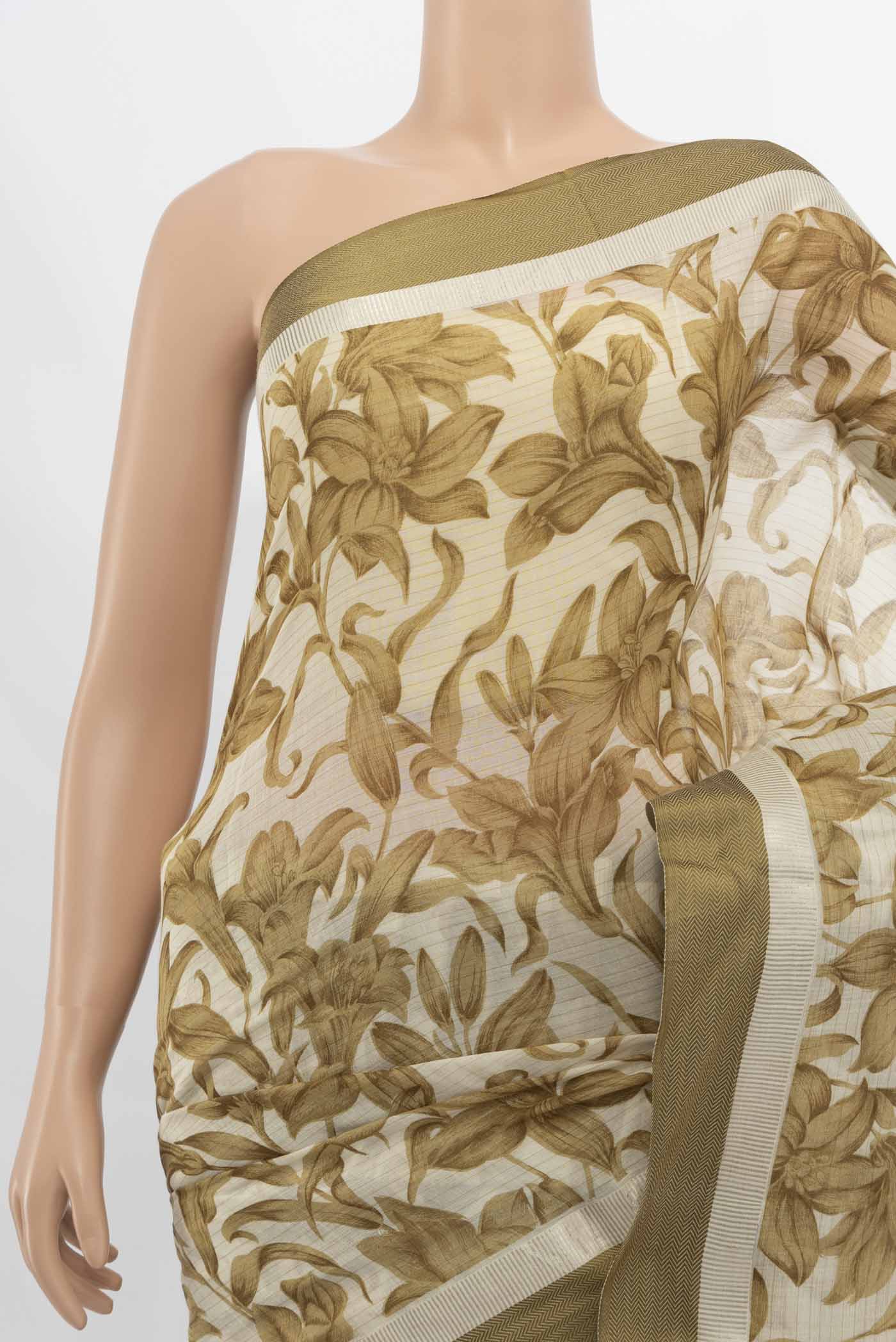 Cream Tussar Silk Saree - Image 2