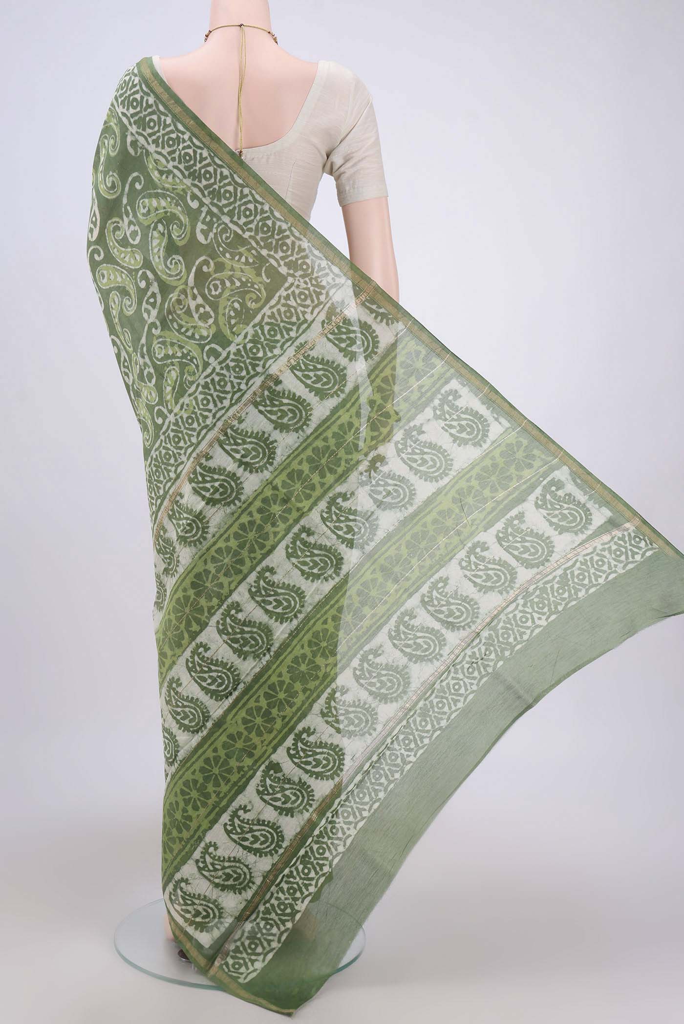 Sage Green Chanderi Silk Cotton Saree - Image 2