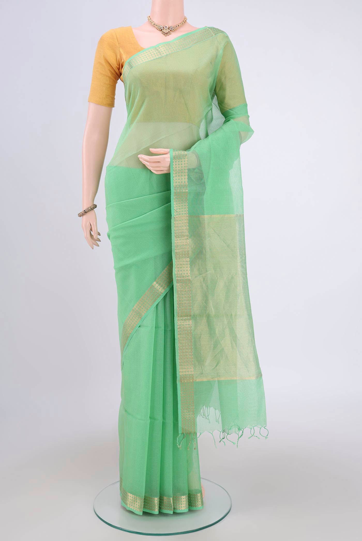 Mint Green Maheshwari Silk Cotton Saree