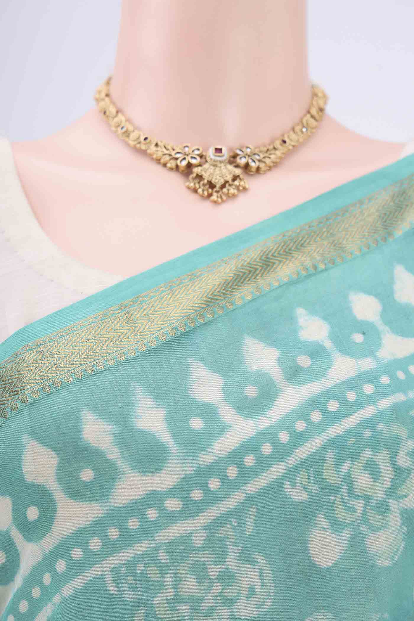 Light Blue Maheshwari Silk Cotton Saree - Image 2
