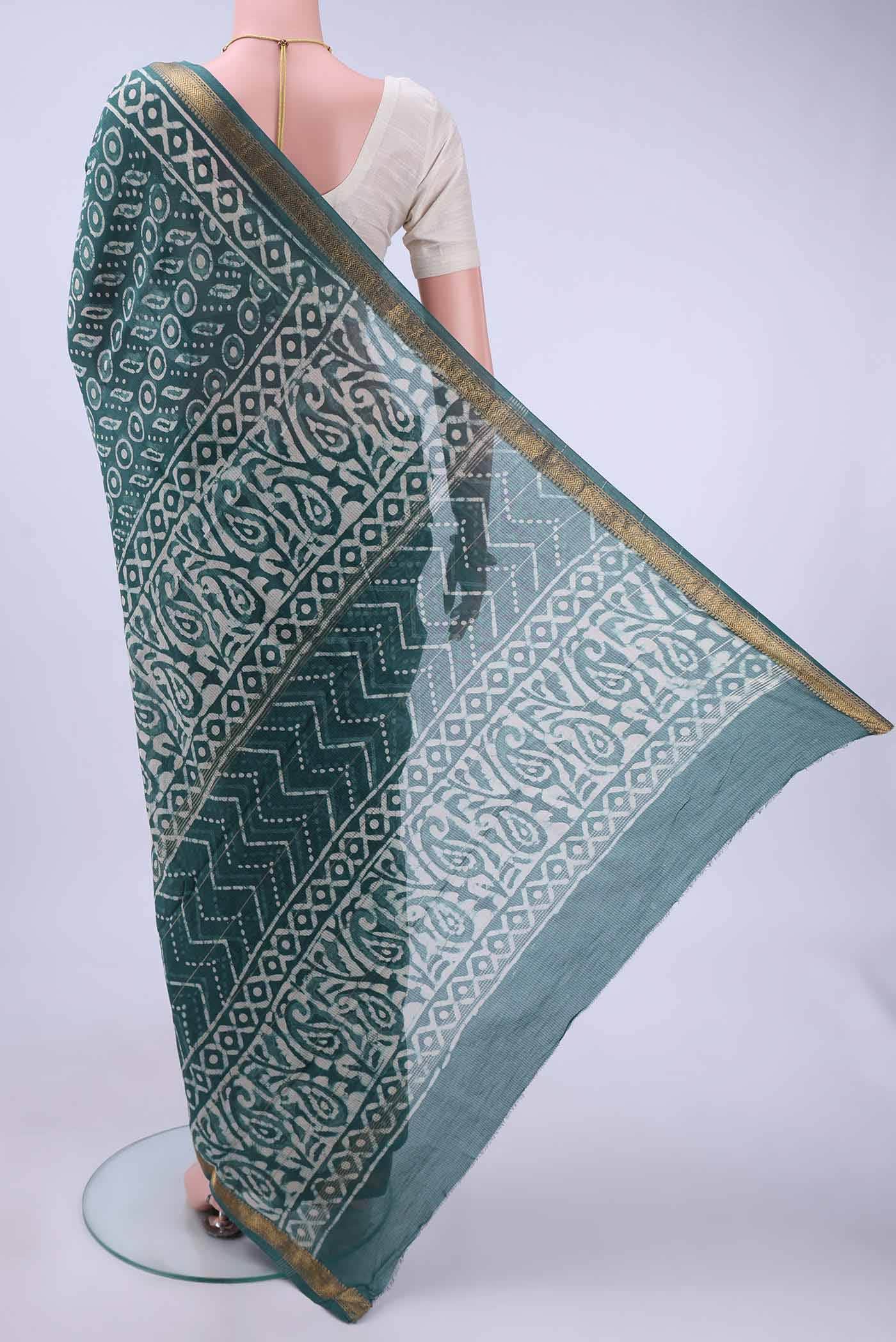 Light Green Maheshwari Silk Cotton Saree - Image 2