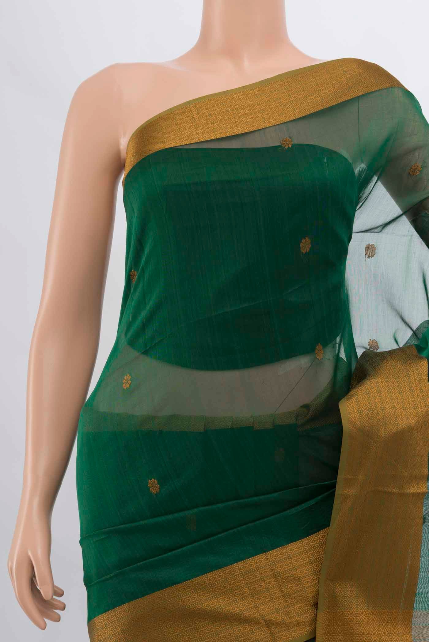 Green Maheshwari Silk Cotton Saree - Image 2