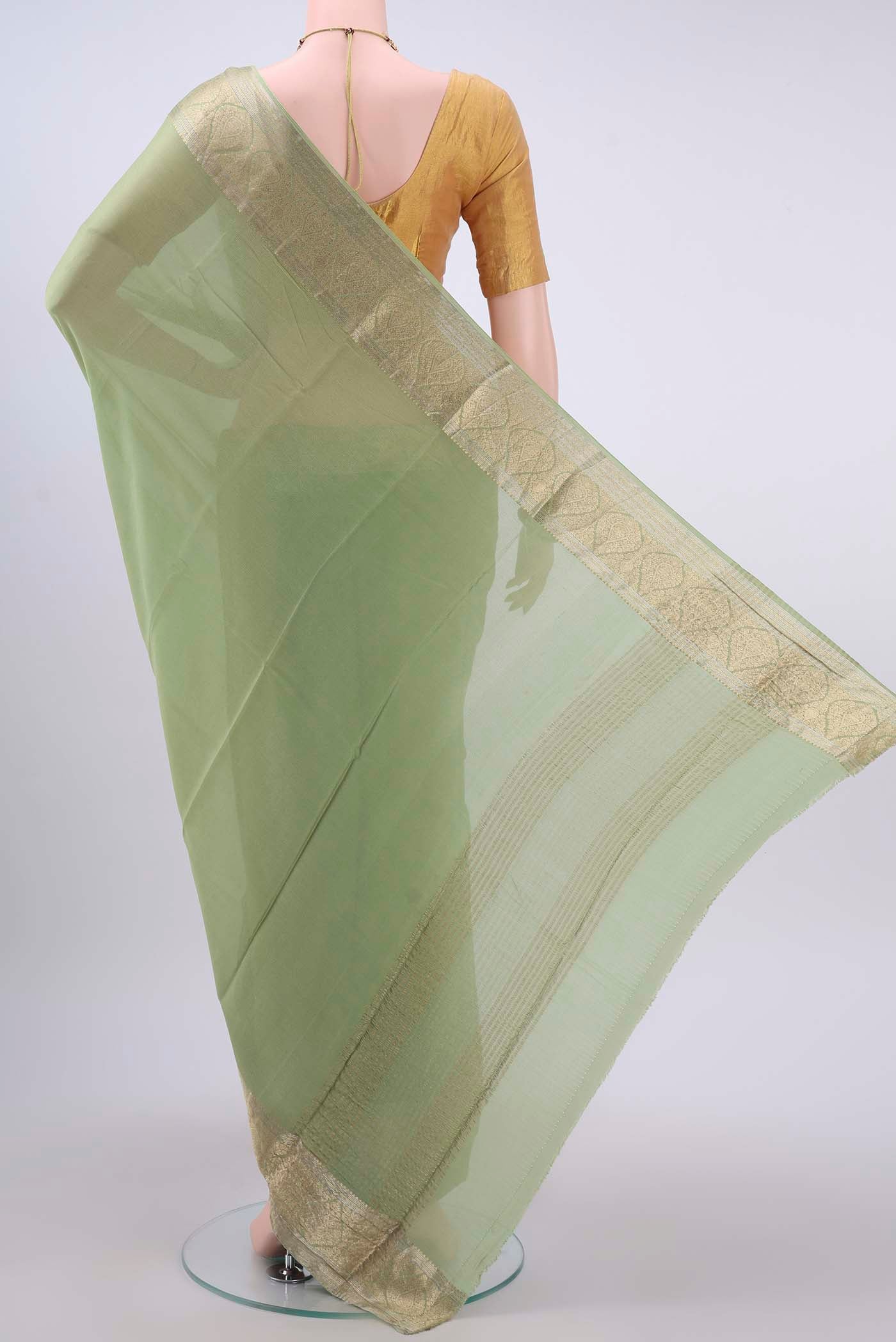 Light Green Mysore Chiffon Saree - Image 3