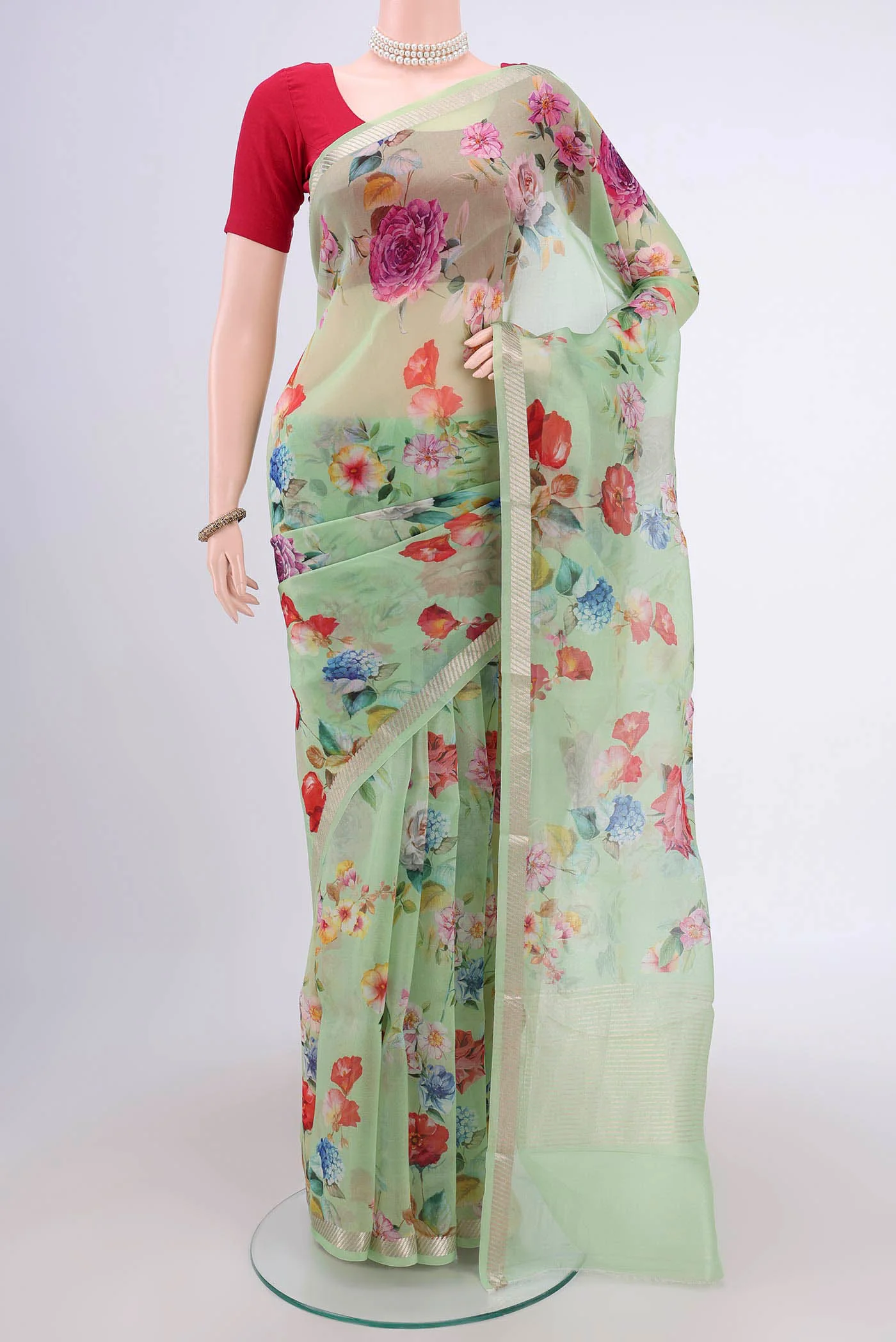 Light Green Organza Silk Saree