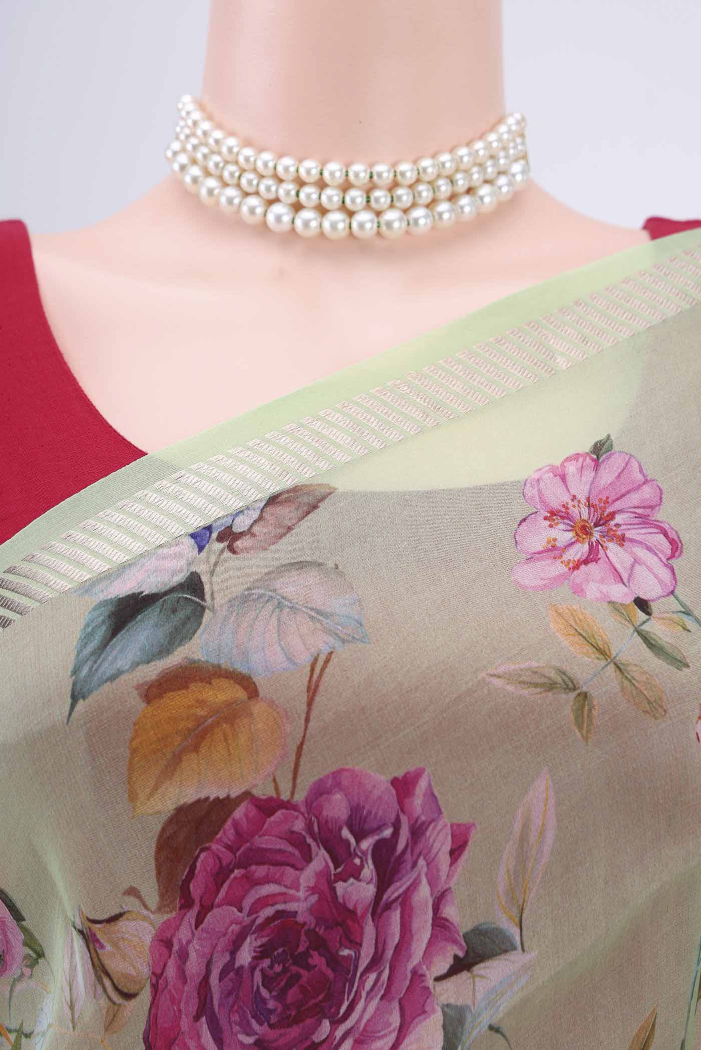 Light Green Organza Silk Saree - Image 2