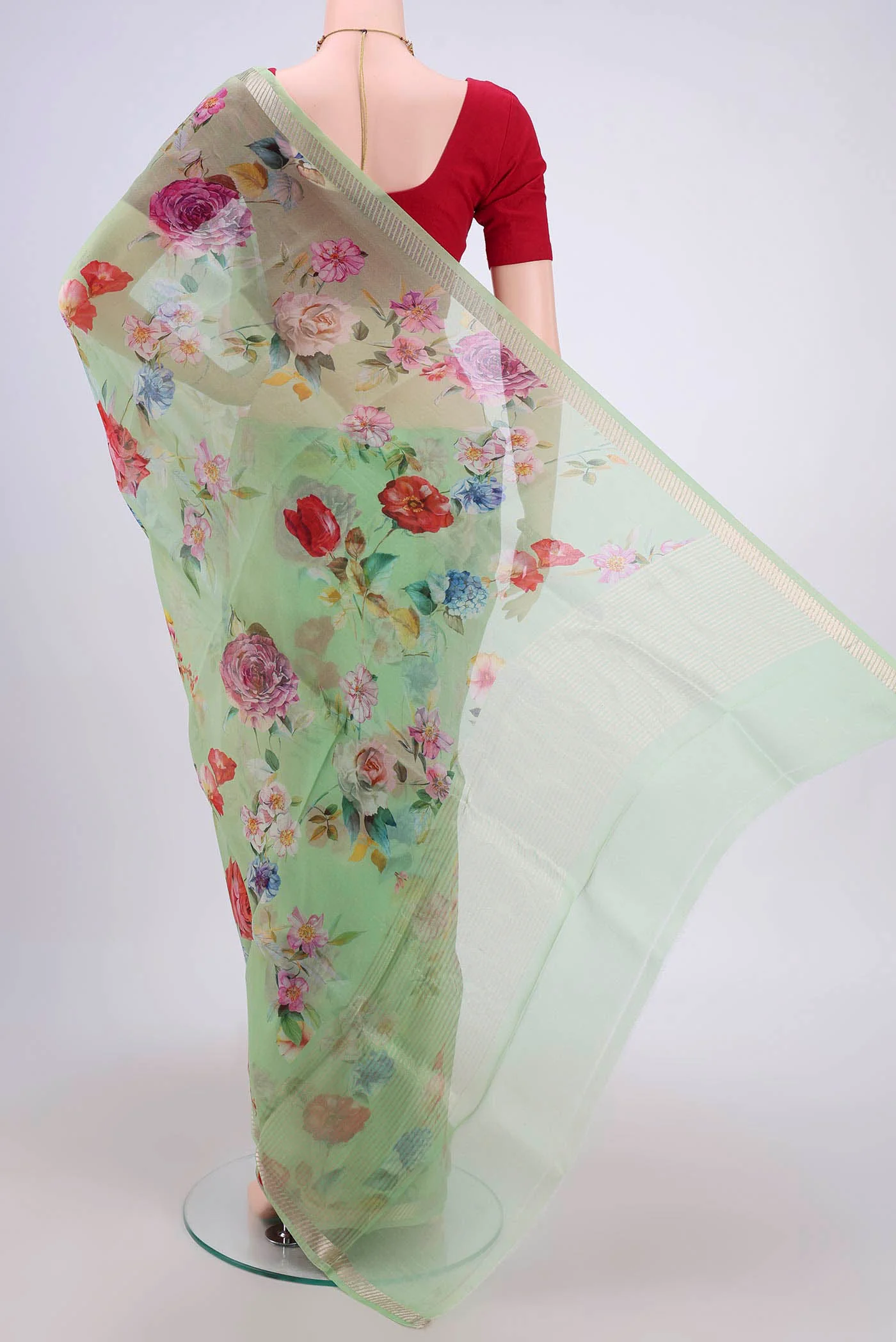 Light Green Organza Silk Saree - Image 3