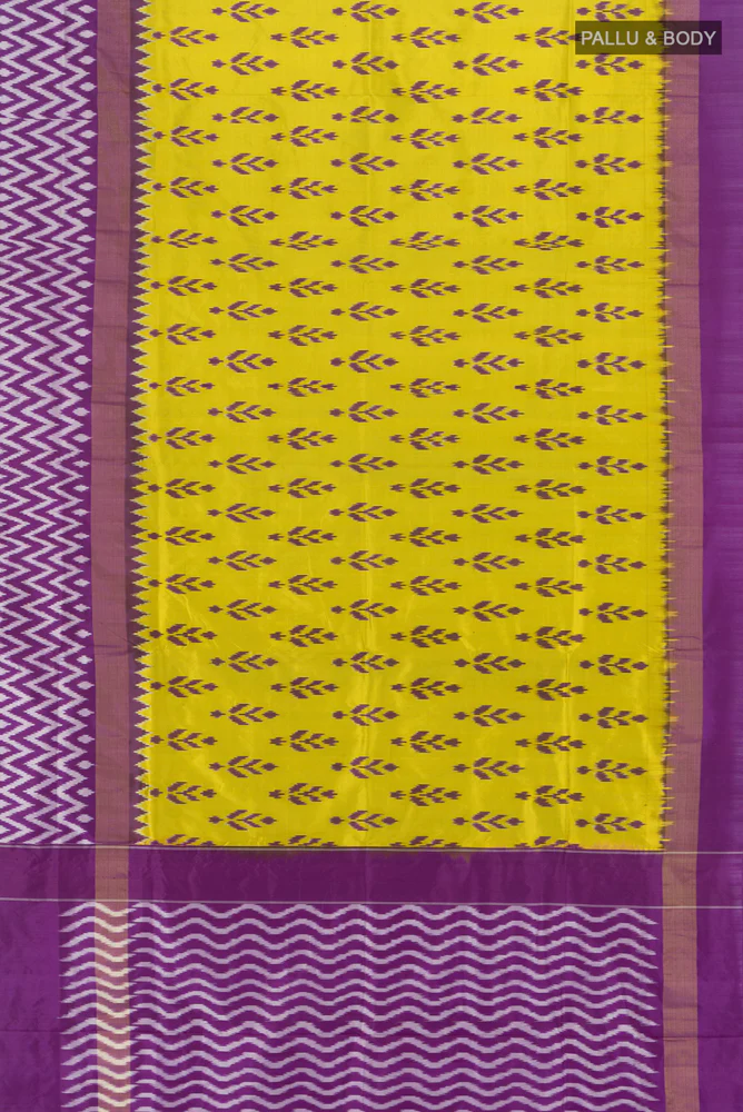 Lemon Yellow Pochampally Silk Saree - Image 5