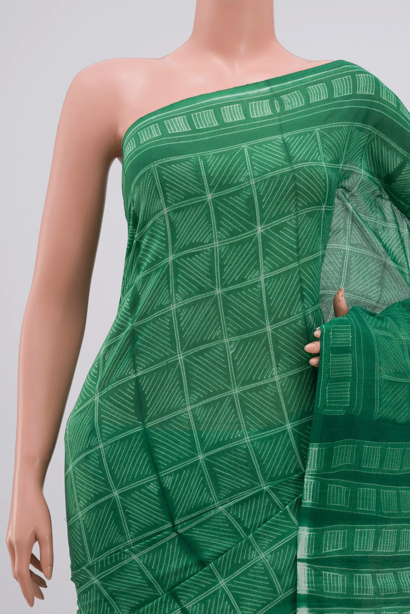 Green Printed Cotton Saree - Image 2
