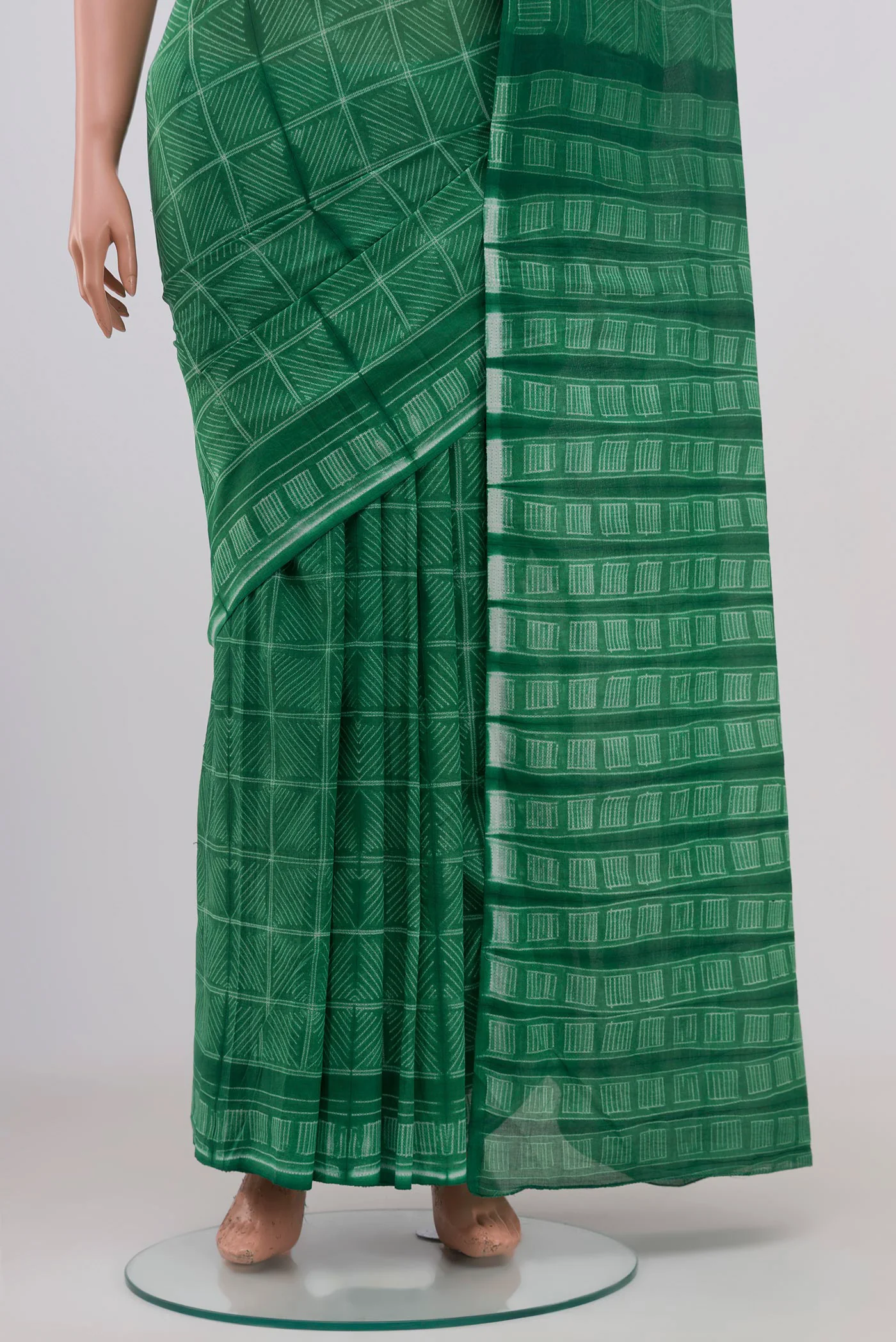 Green Printed Cotton Saree - Image 3