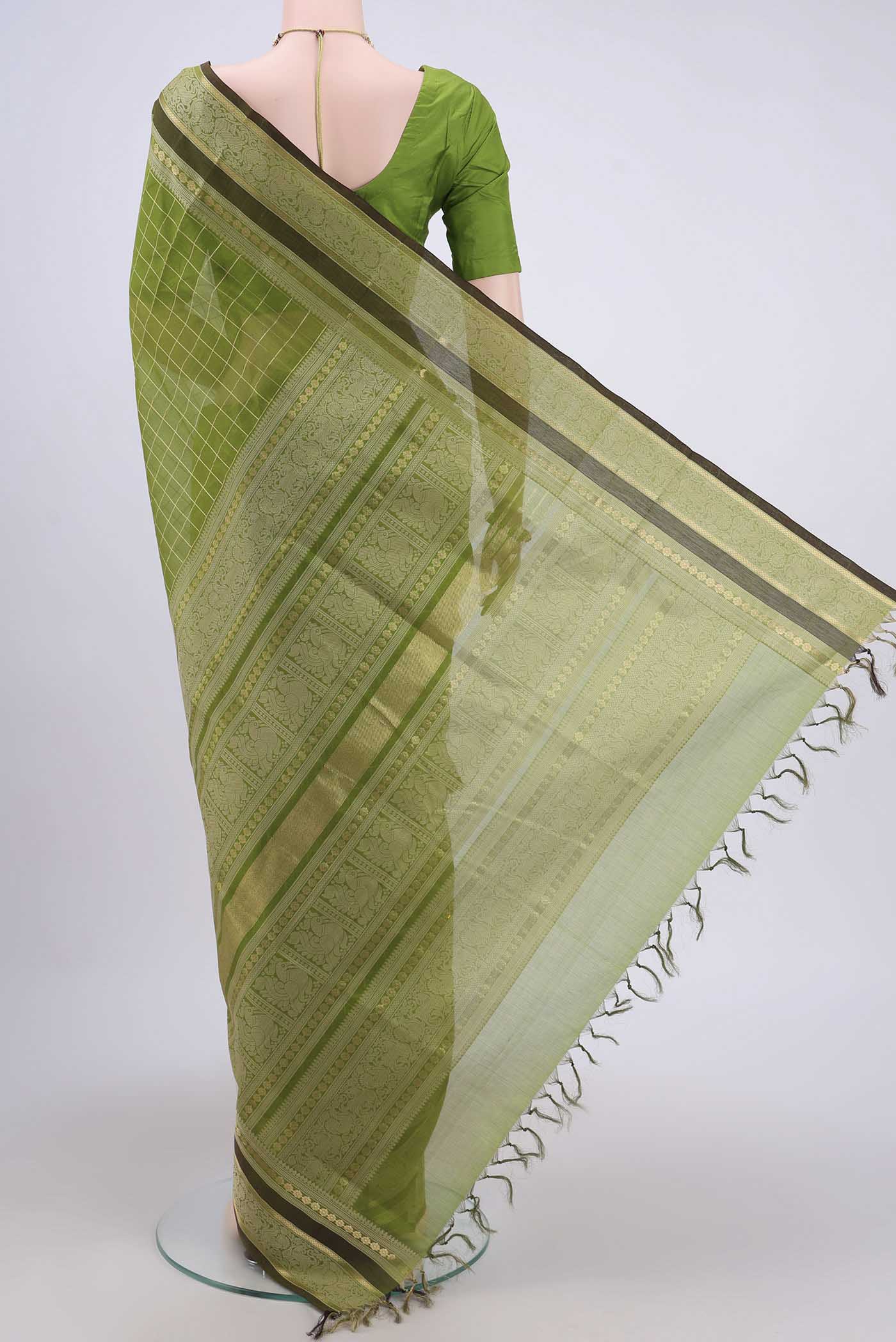Green Silk Cotton Saree - Image 3