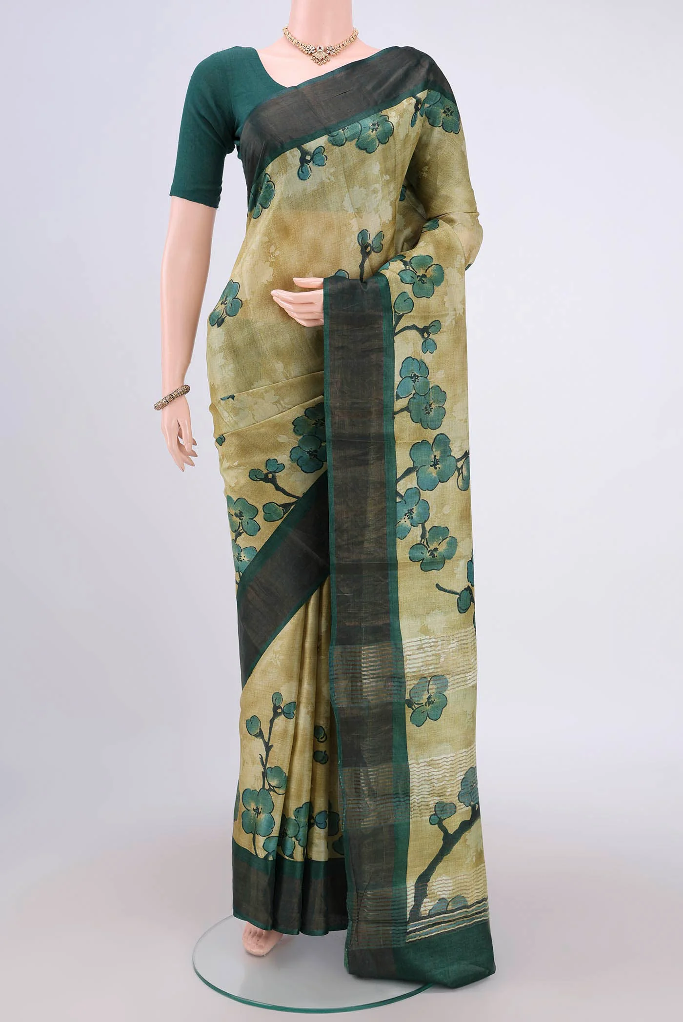 Light Green Tussar Silk Saree
