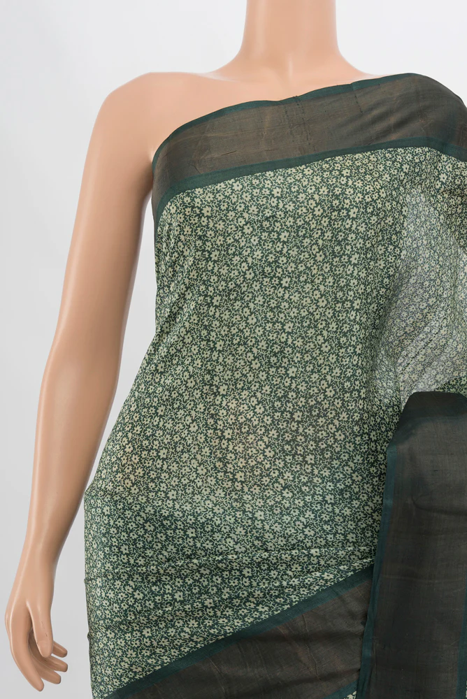 Green Tussar Silk Saree - Image 2