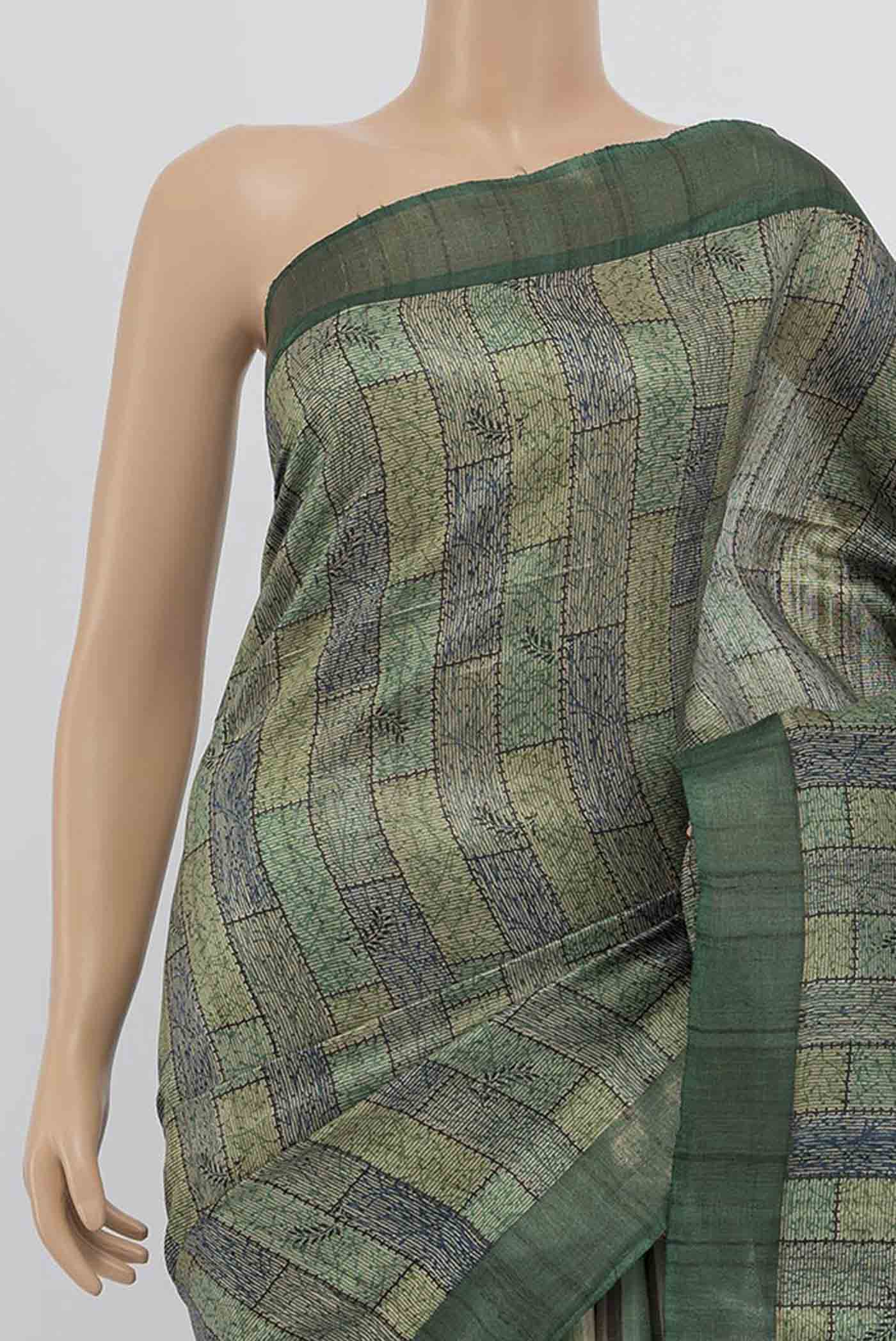 Light Green Tussar Silk Saree - Image 2