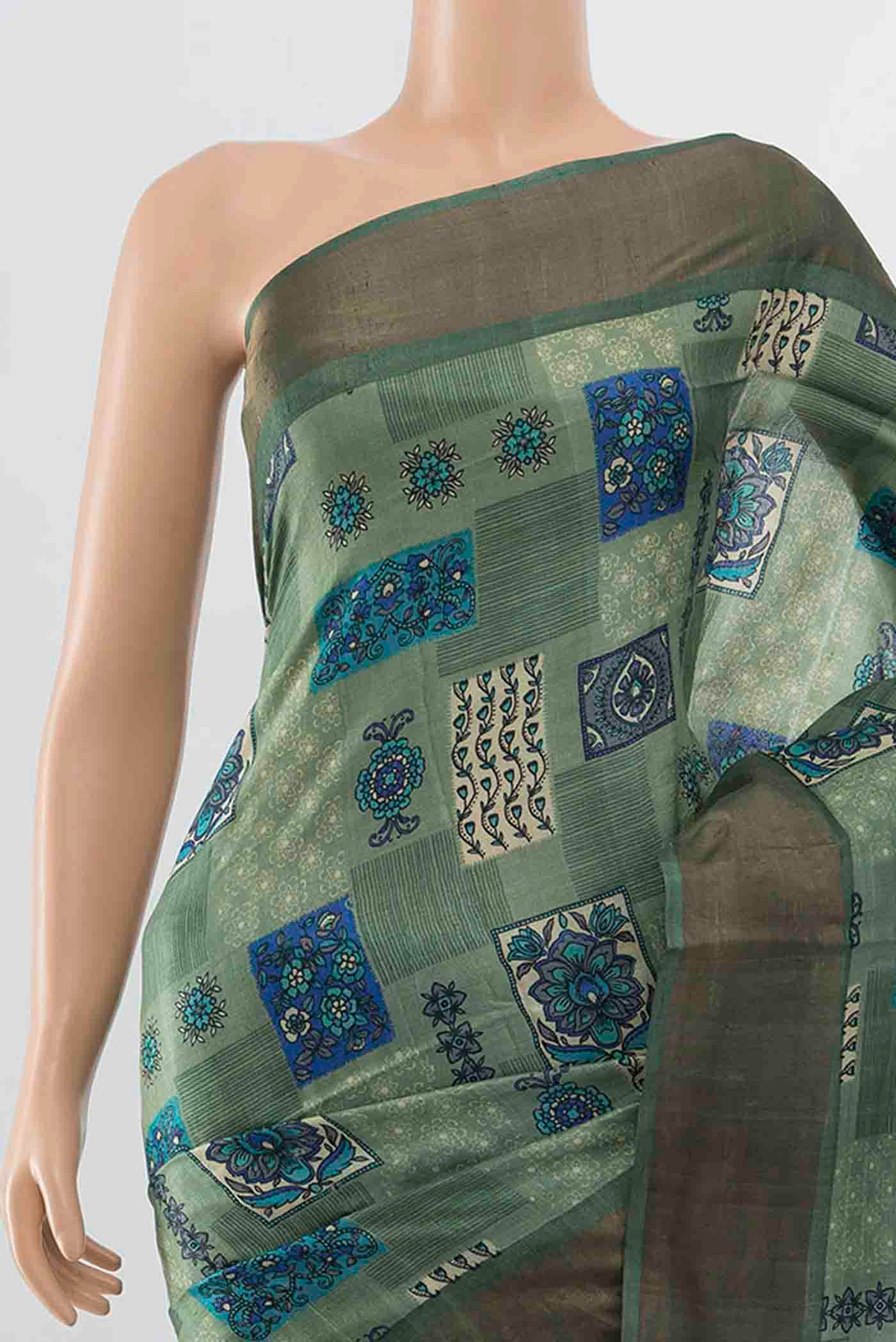 Light Green Tussar Silk Saree - Image 2
