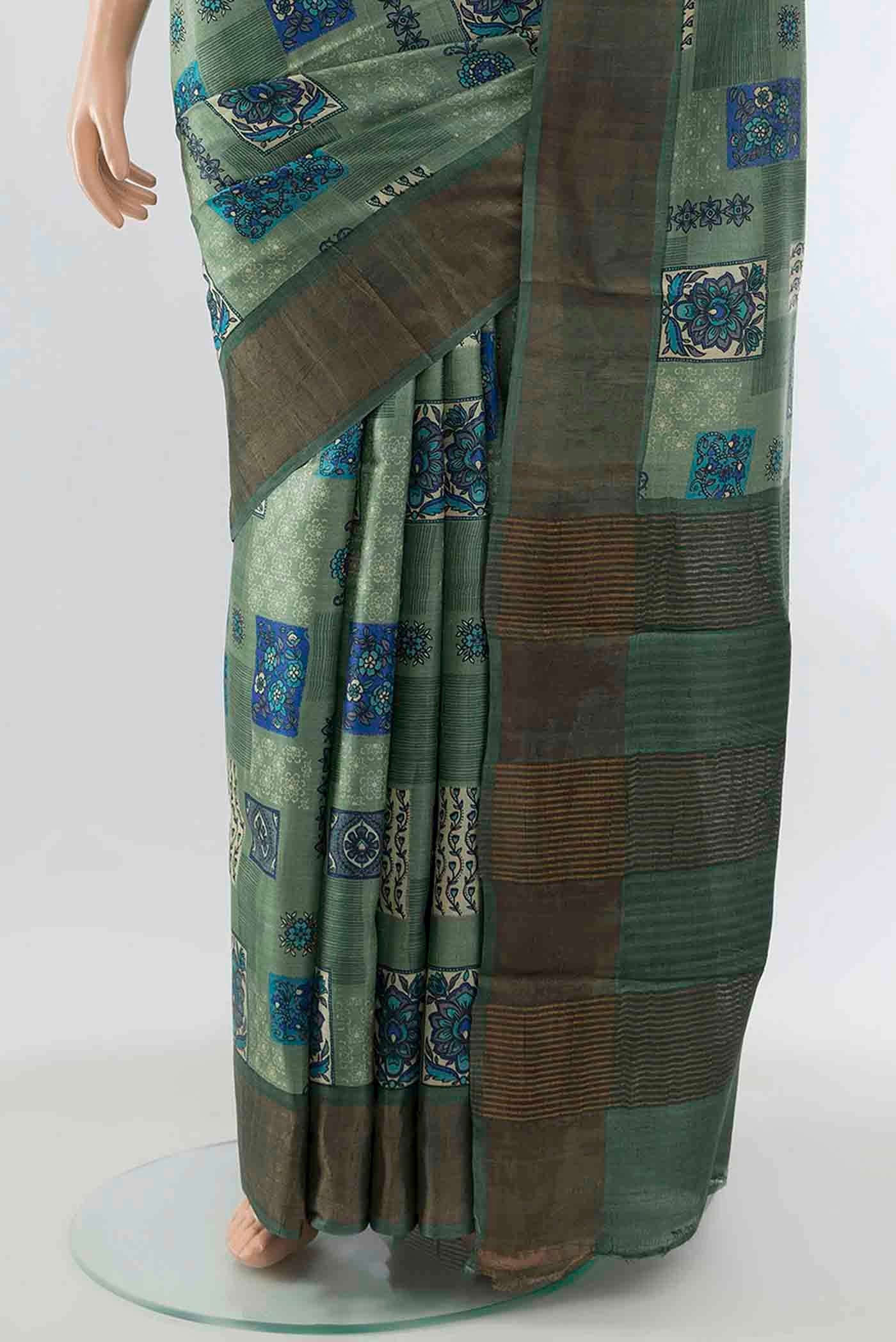Light Green Tussar Silk Saree - Image 3