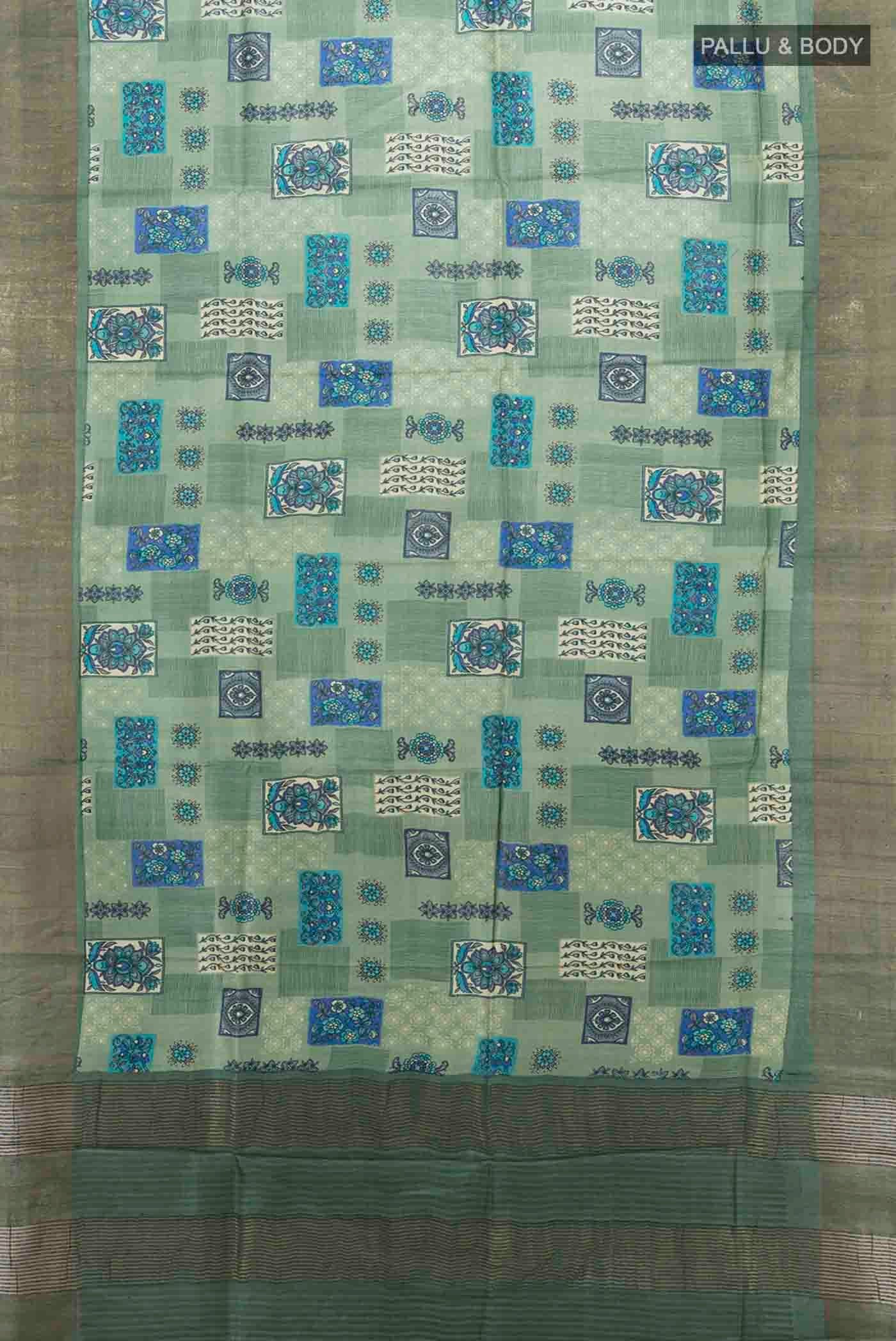 Light Green Tussar Silk Saree - Image 5