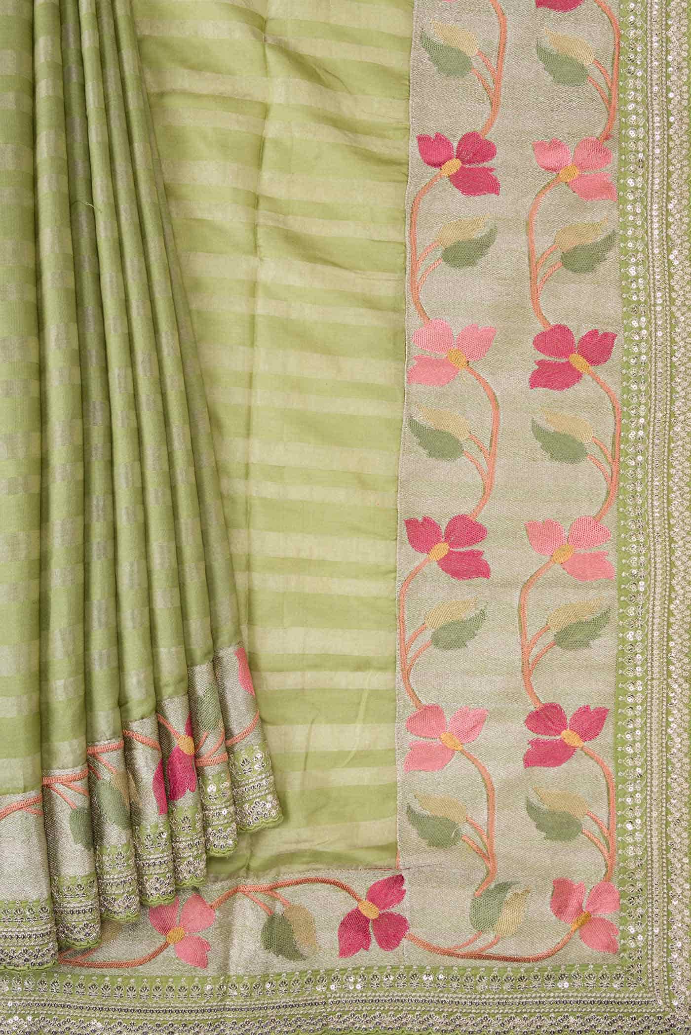 Light Green Tussar Silk Saree - Image 2