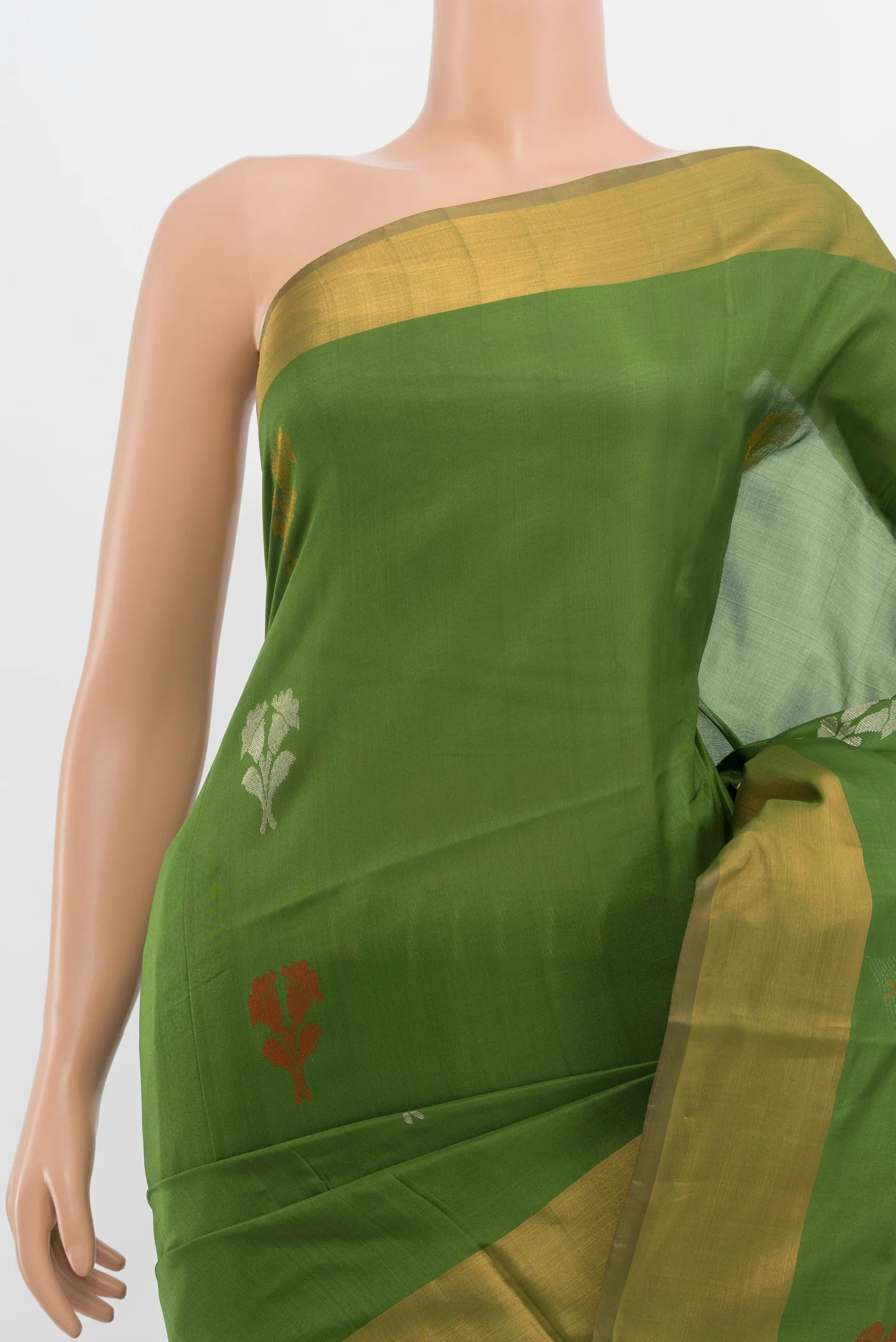Olive Green Uppada Silk Saree - Image 2