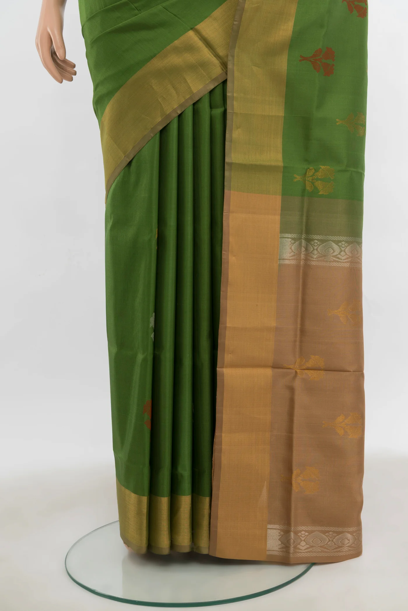Olive Green Uppada Silk Saree - Image 3