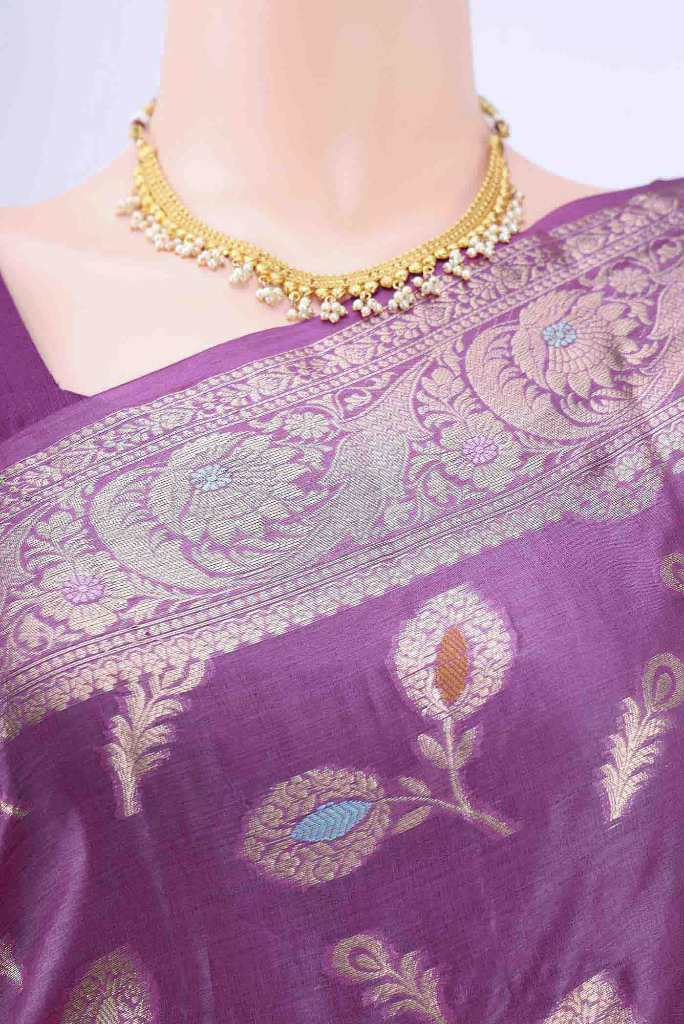 Light Magenta Banarasi Raw Silk Saree - Image 2