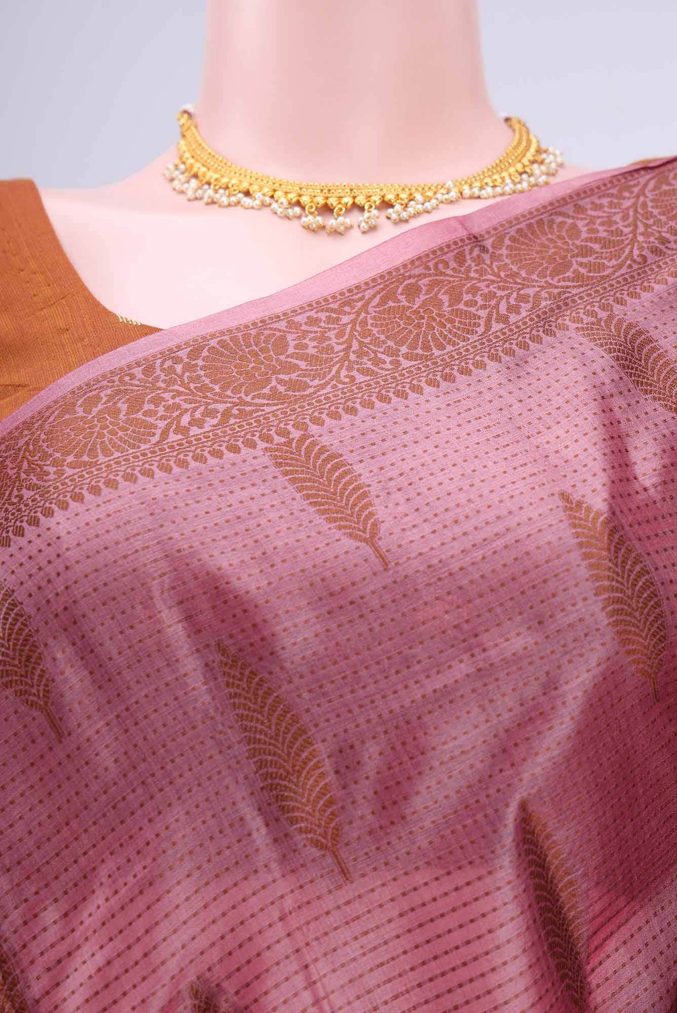 Light Magenta Banarasi Raw Silk Saree - Image 3