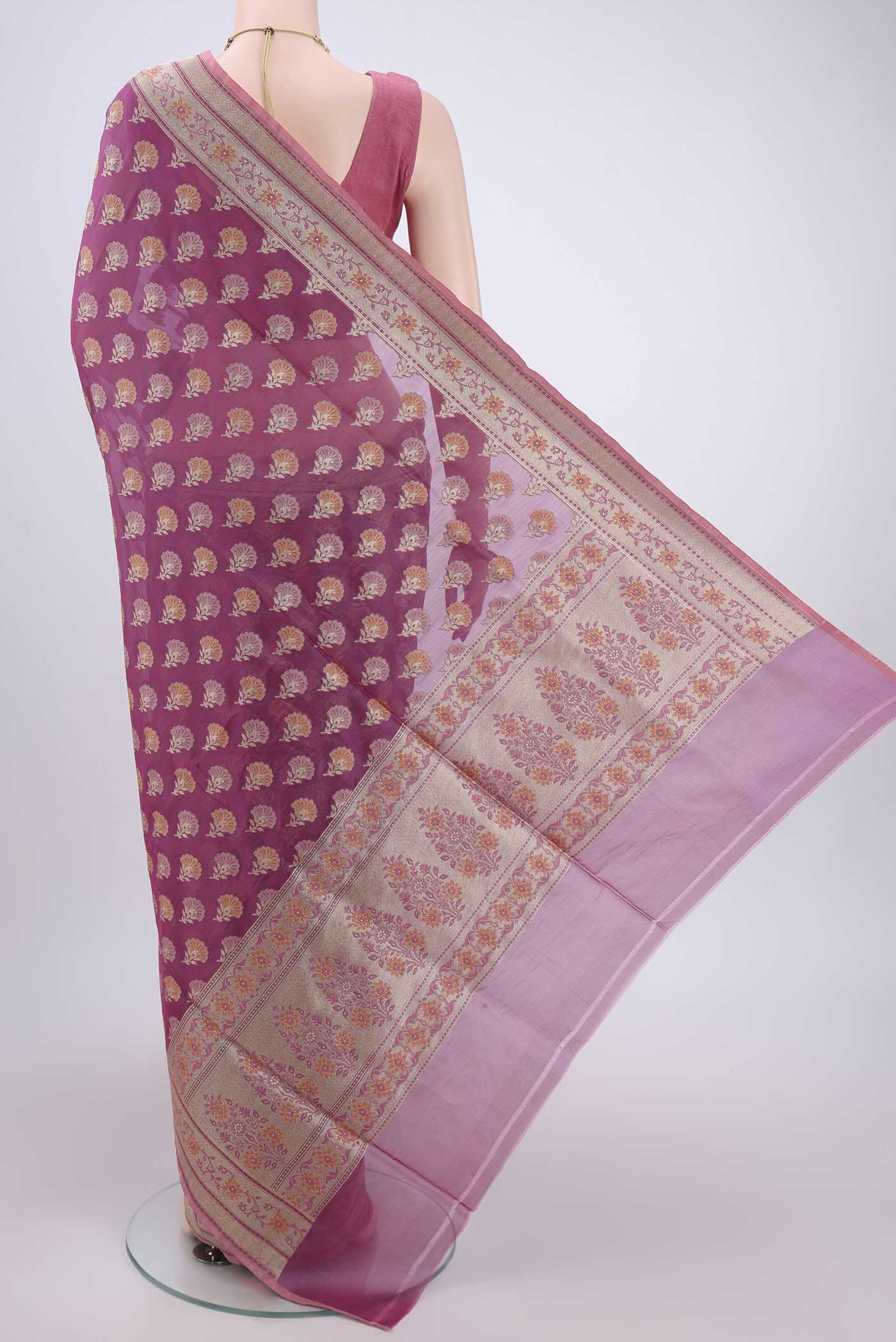 Light Magenta Banarasi Silk Saree - Image 3