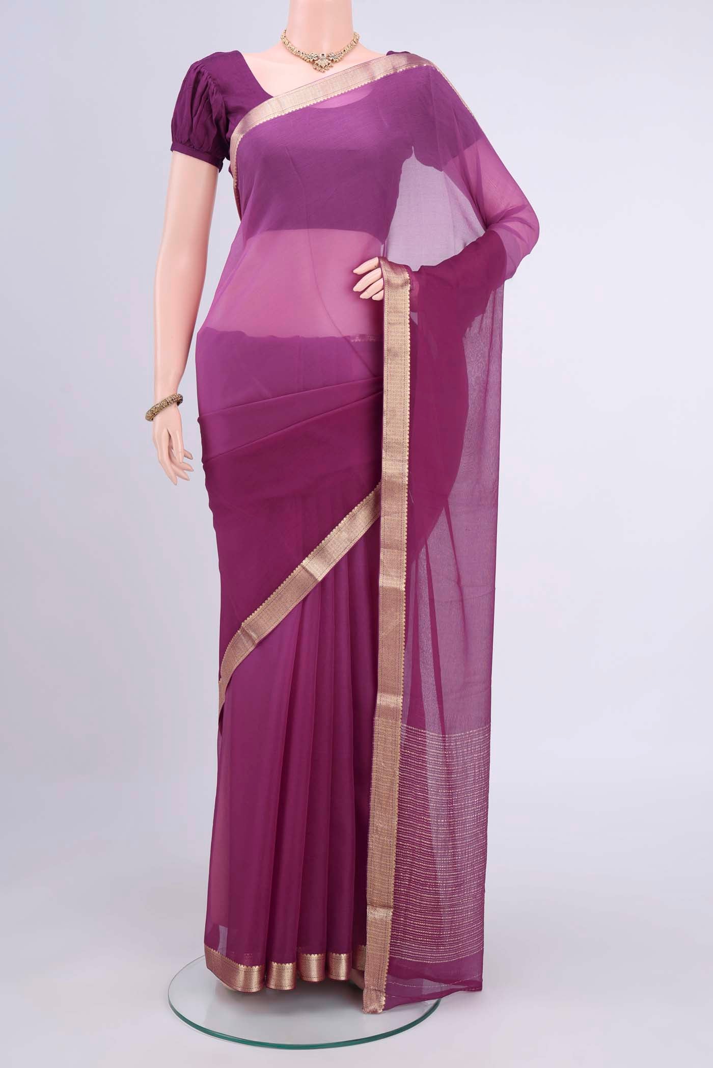 Light Magenta Dual Tone Mysore Chiffon Saree