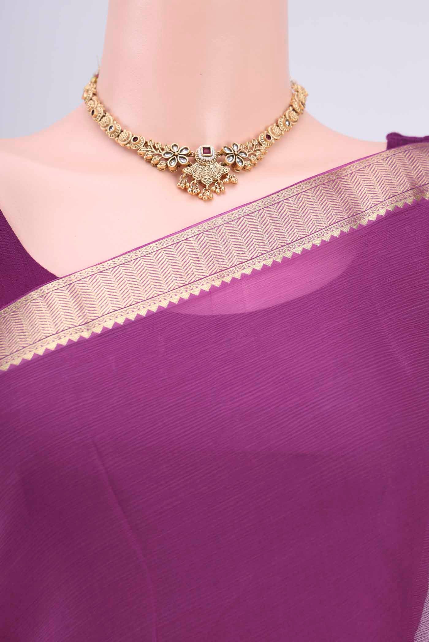 Light Magenta Dual Tone Mysore Chiffon Saree - Image 2