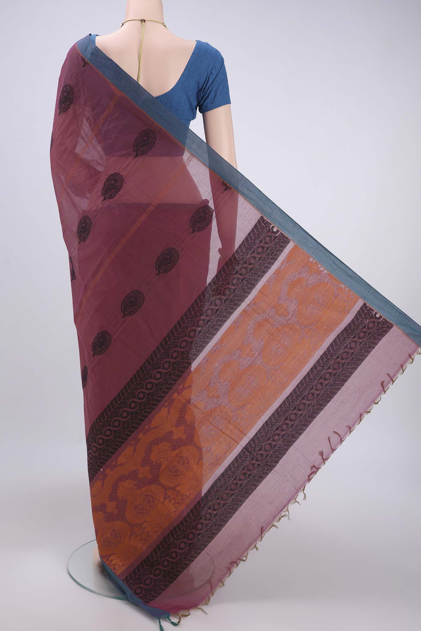 Dark Mauve Kanchi Cotton Saree - Image 3