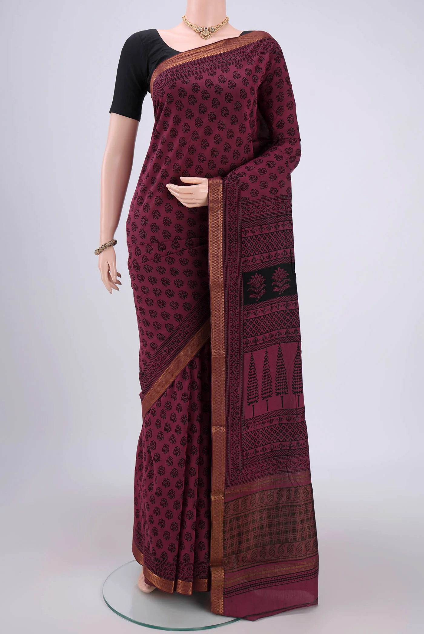 Magenta Mangalagiri Cotton Saree
