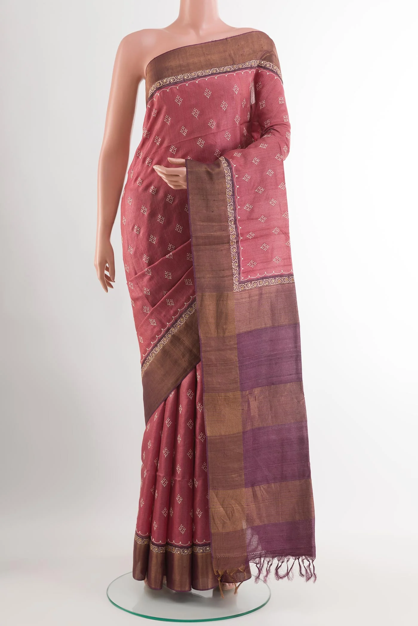 Coral Tussar Silk Saree