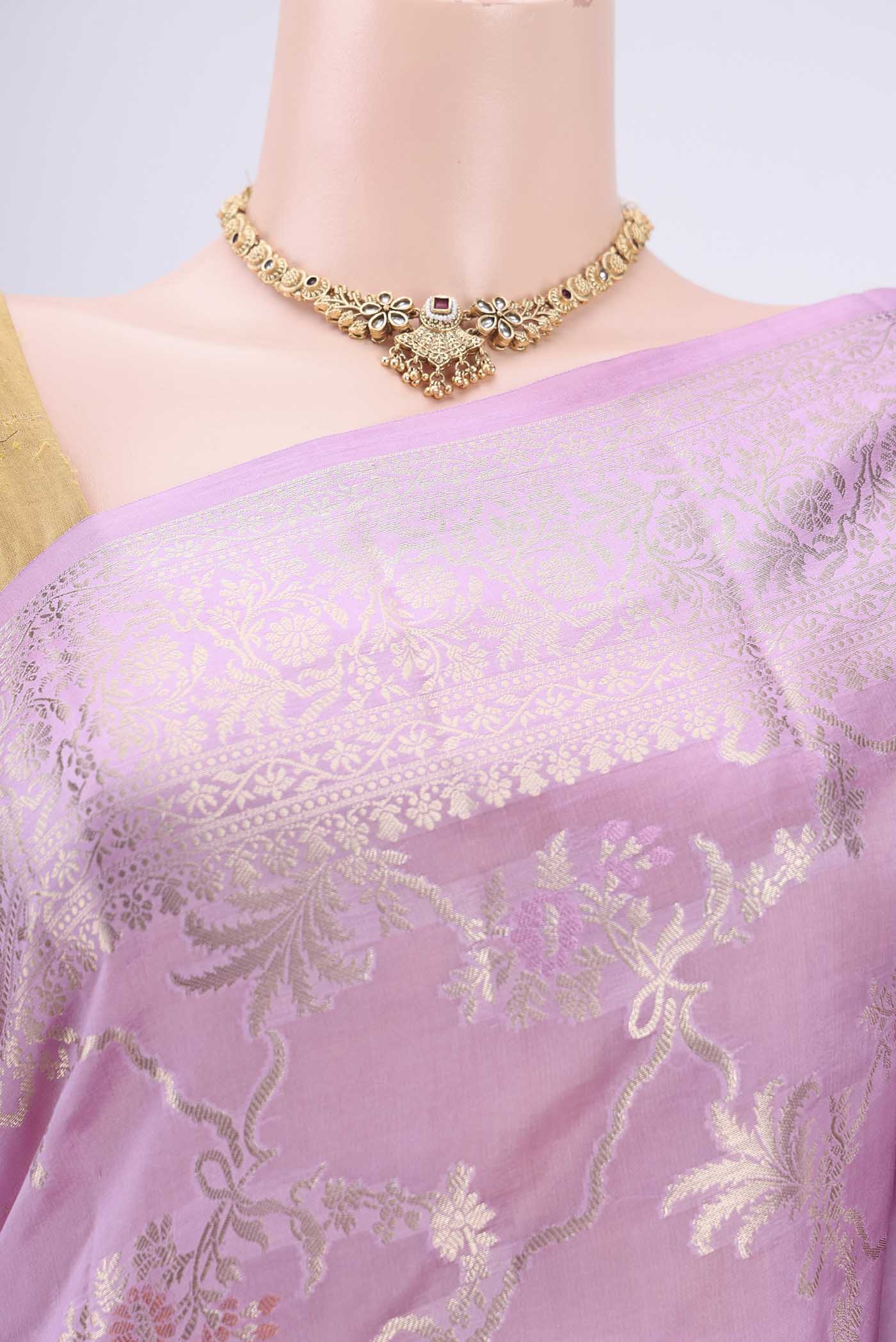 Lavender Banarasi Raw Silk Saree - Image 2