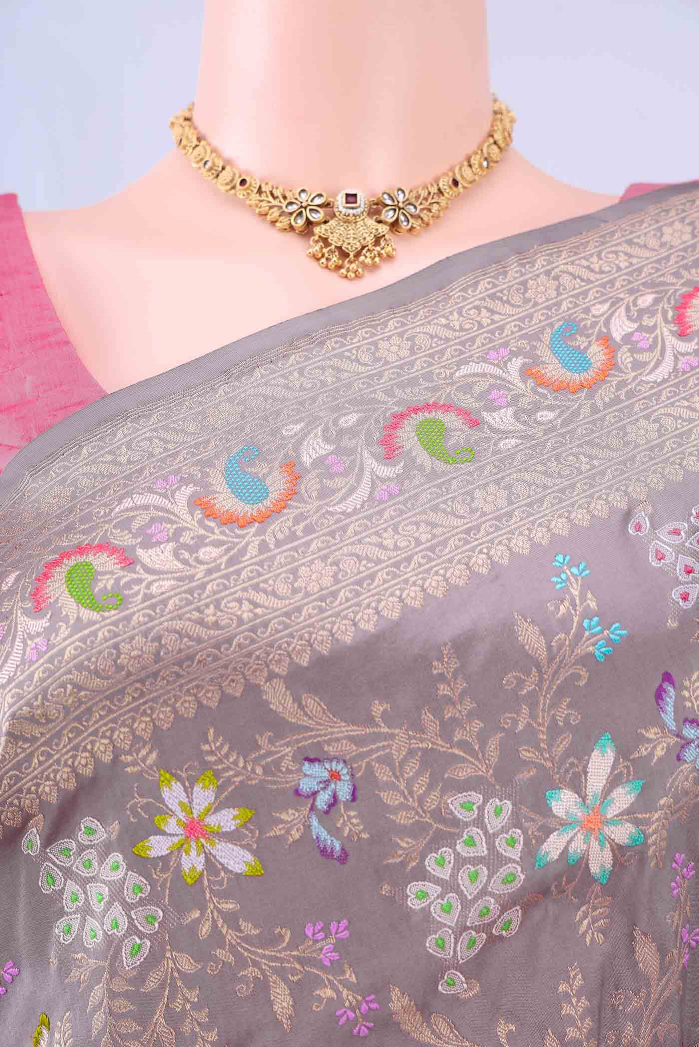 Lilac Banarasi Silk Saree - Image 3