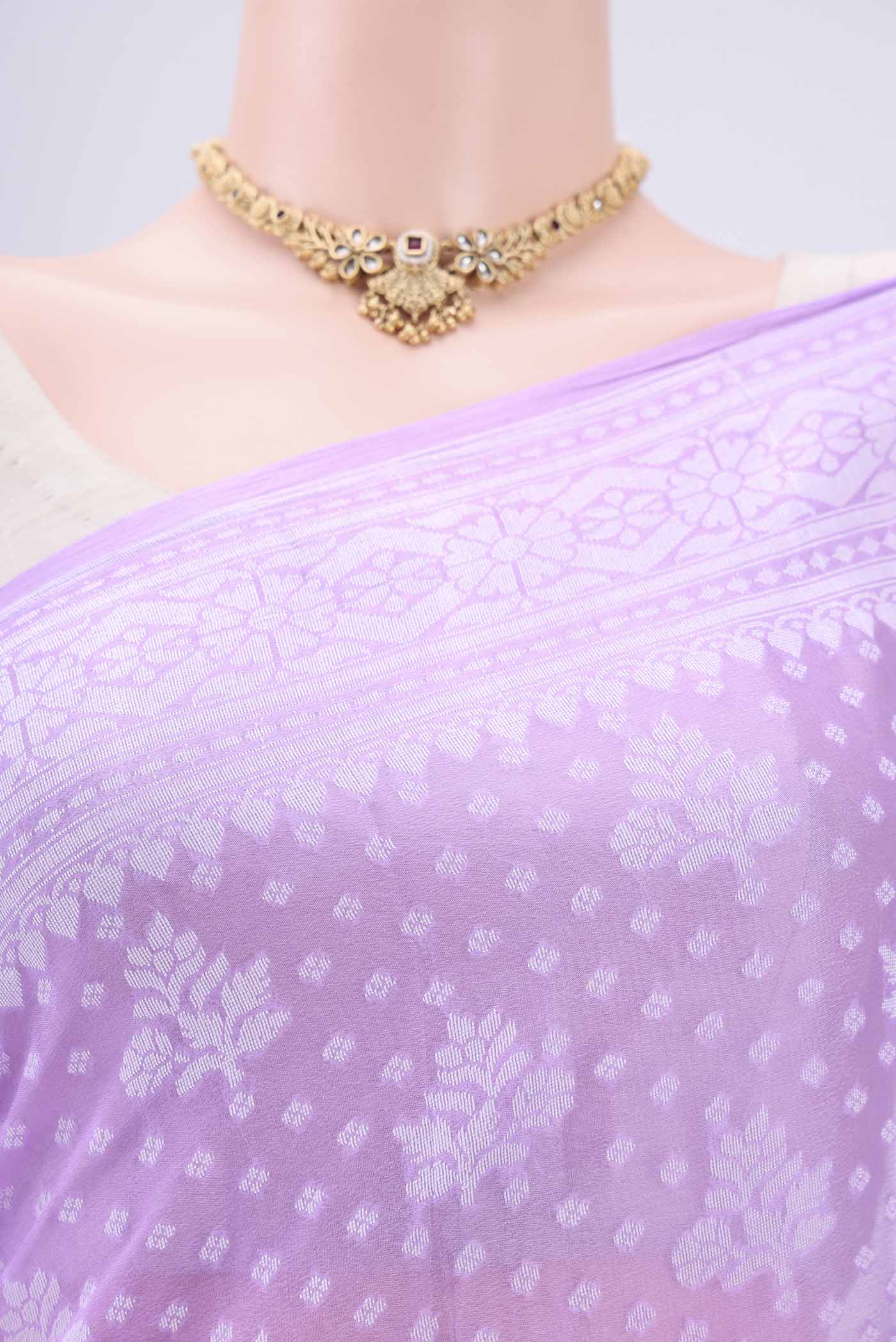 Lilac Blended Banarasi Georgette Saree - Image 2