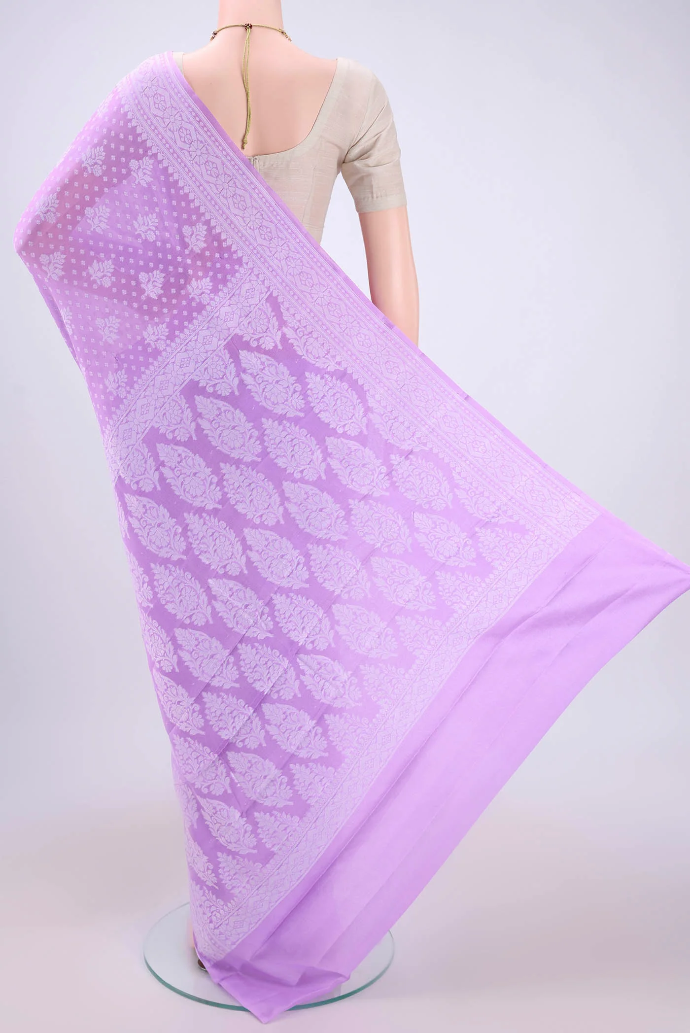 Lilac Blended Banarasi Georgette Saree - Image 3