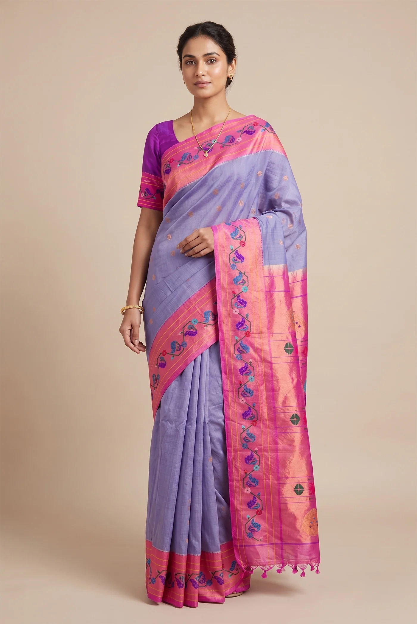 Lilac Gadwal Silk Saree