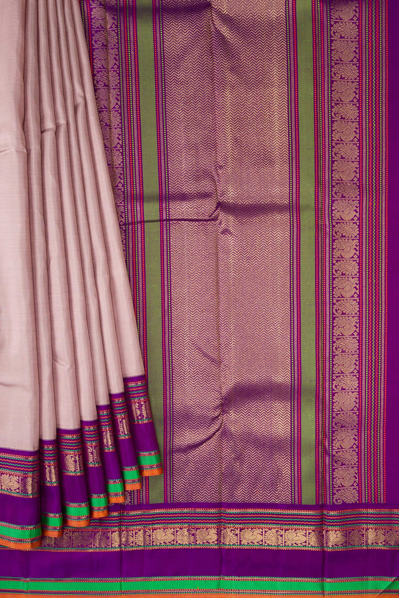 Pure Silk Pure Zari Lilac Kanchipuram Saree - Image 4