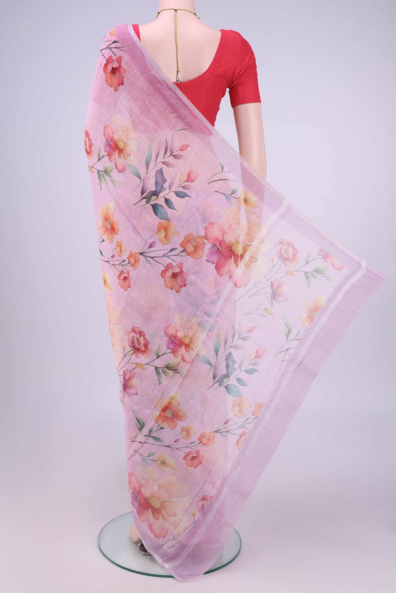 Lilac Linen Cotton Saree - Image 2