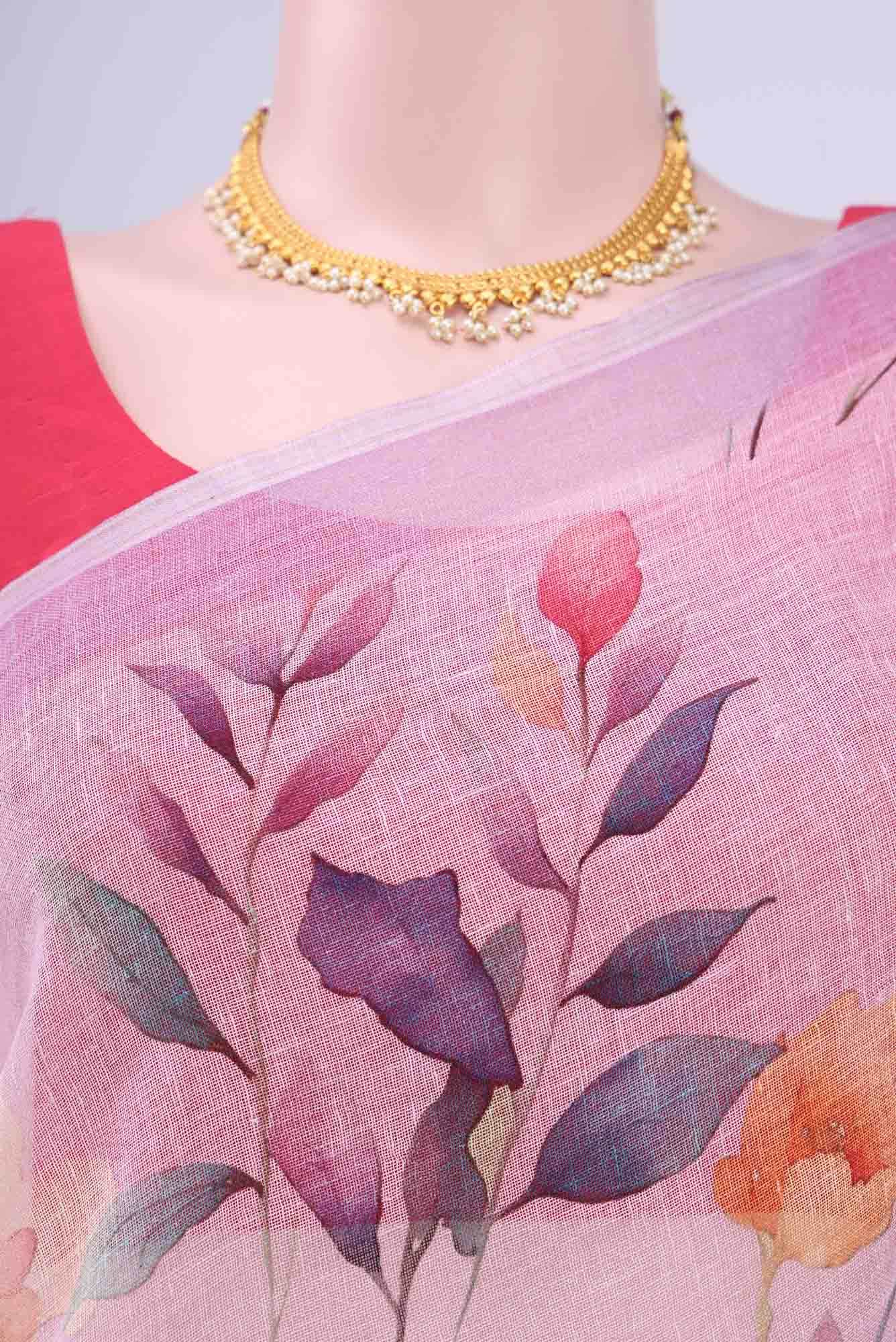 Lilac Linen Cotton Saree - Image 3