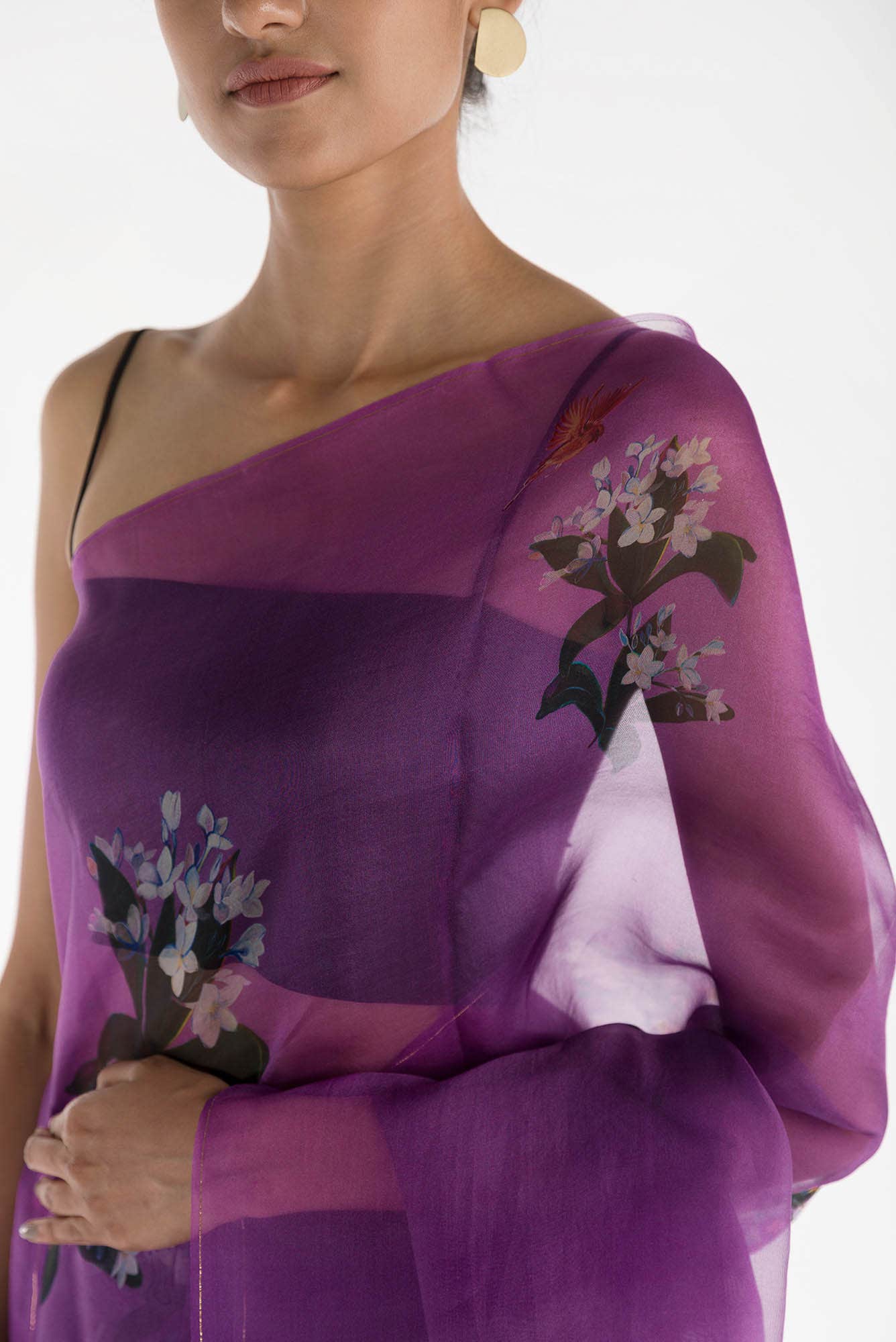The Sparrows Lilac Pure Organza Silk Saree - Image 2