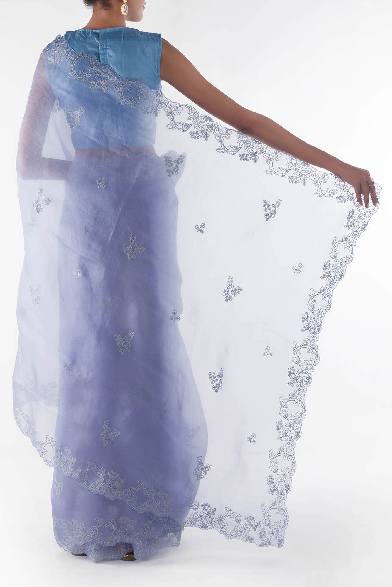 Day dreams Lilac  floral design saree from Embroidered Romance Collection by Nalli - Image 5