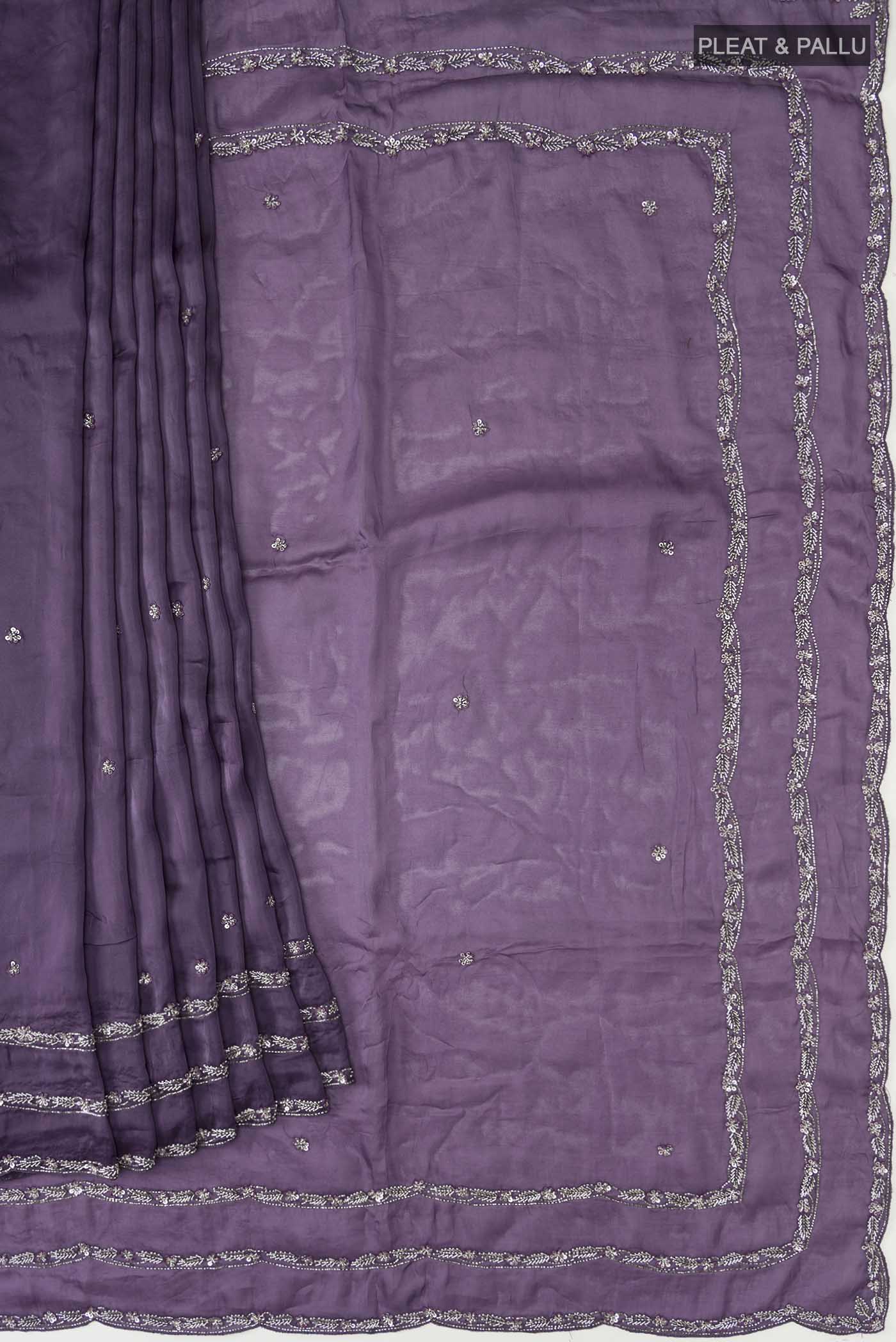 Lilac Satin Silk Saree - Image 4