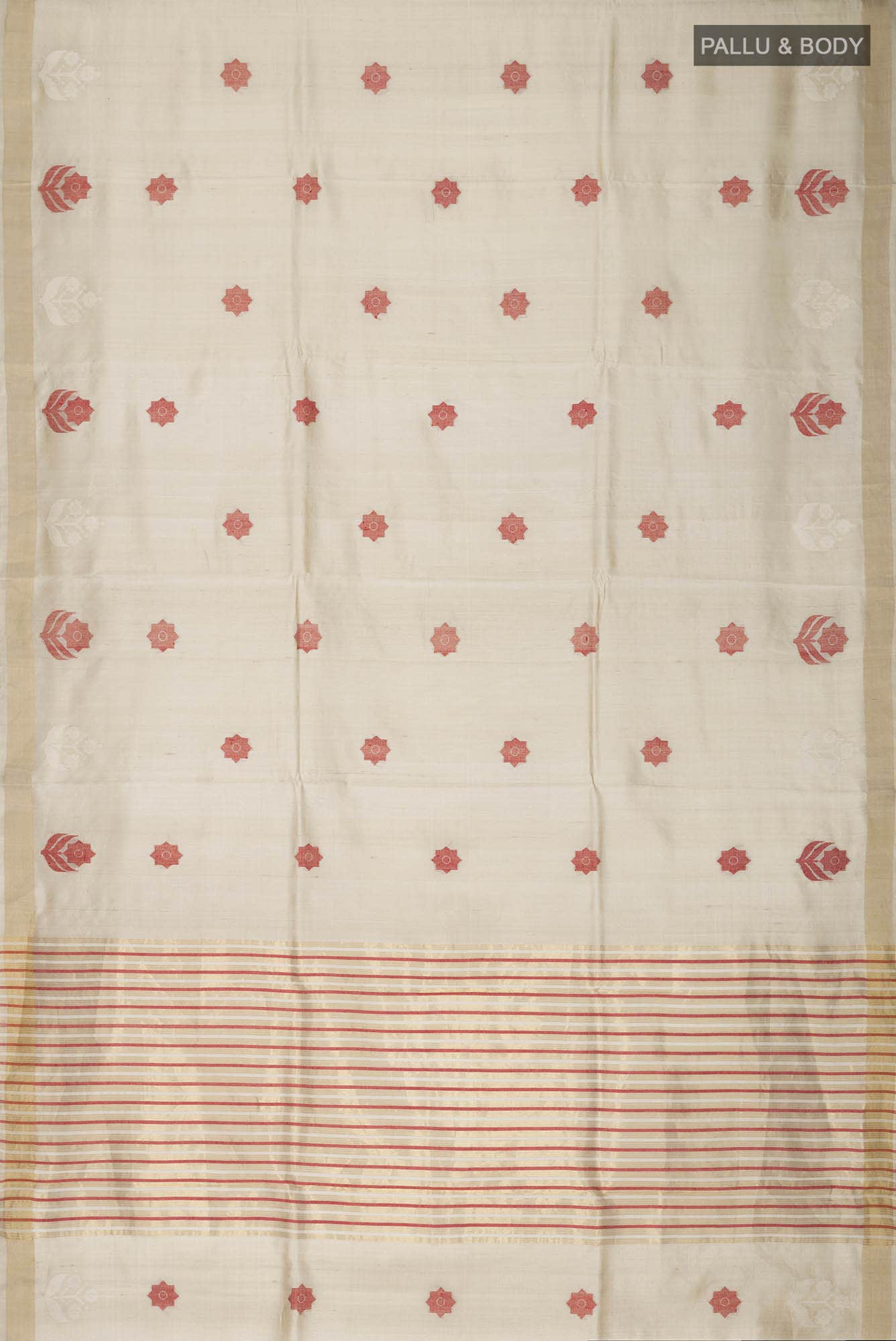 Lost in Fields-Beige Bhagalpuri Tussar Silk Saree - Image 10